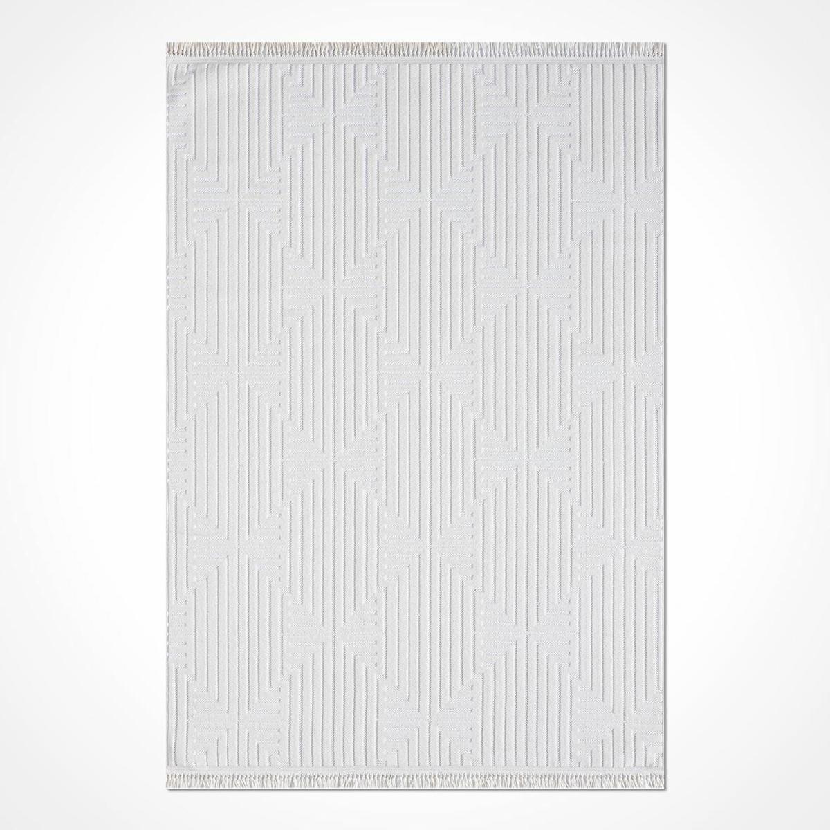 Crea Halı Cool CES02 Krem 8 mm Polyester Toz Tutmaz Yıkanabilir Orta Soyut Temalı Dikdörtgen Makine Dokuma Salon Halısı 80x120 cm