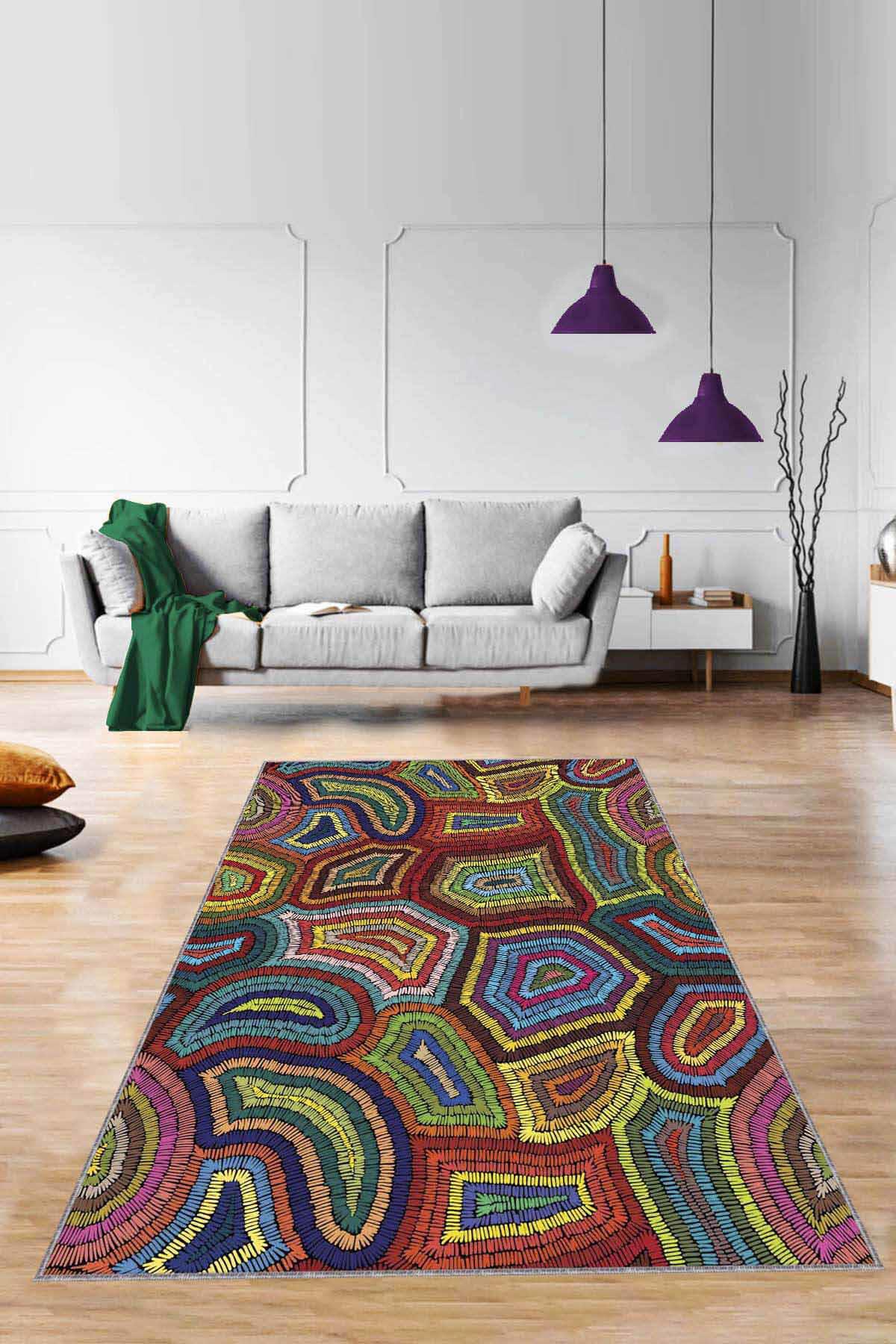 Viva Home RV255 Krem 7 mm Mikropolyester Leke Tutmaz Yıkanabilir Orta Kaymaz Dot Taban Dikdörtgen Makine Dokuma Oturma Odası Halısı 100x250 cm