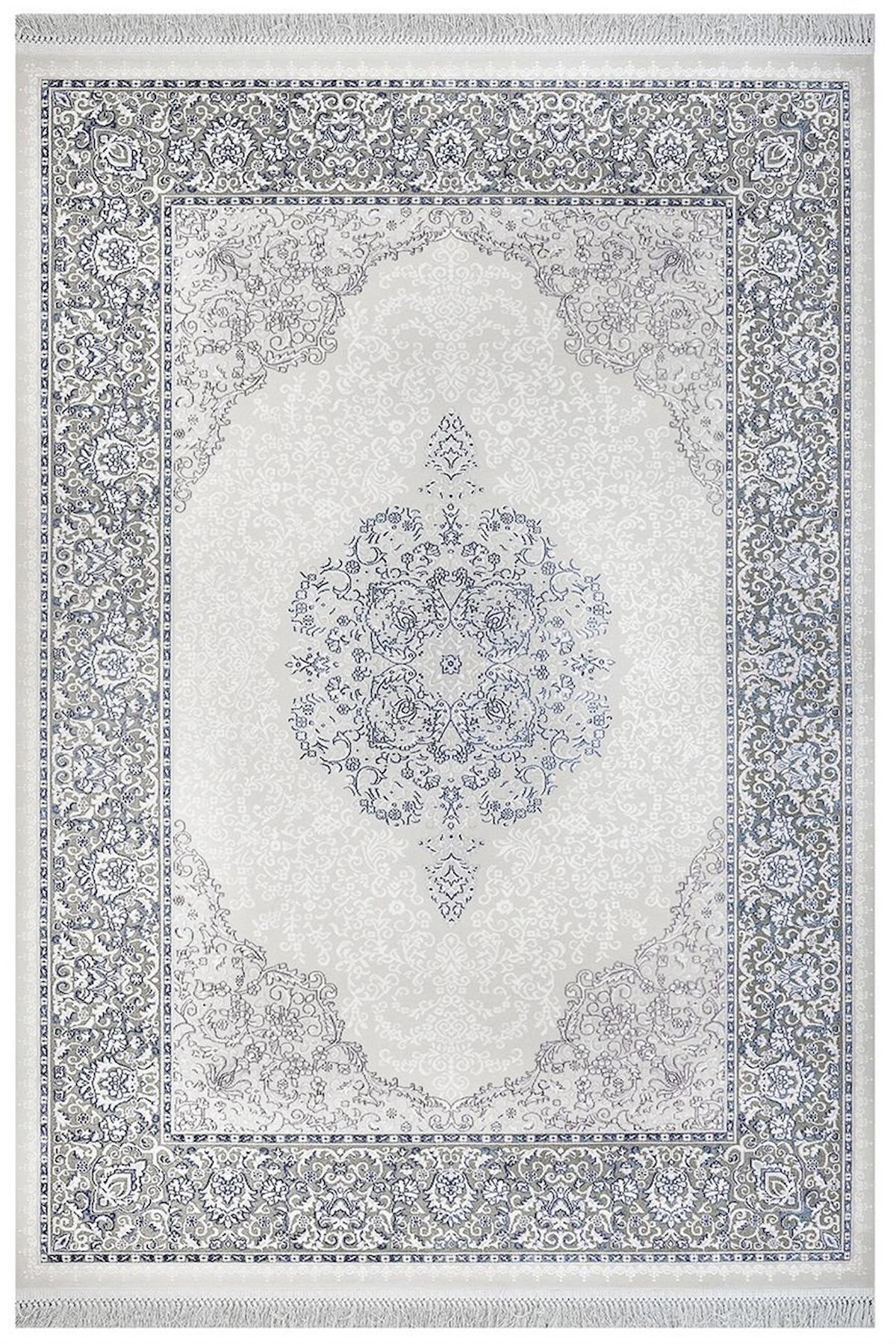 Artemis Halı Dream 9705A Beyaz-Mavi 6 mm Akrilik Yıkanabilir İnce Kaymaz Jüt Taban Dikdörtgen Makine Dokuma Salon Halısı 120x180 cm