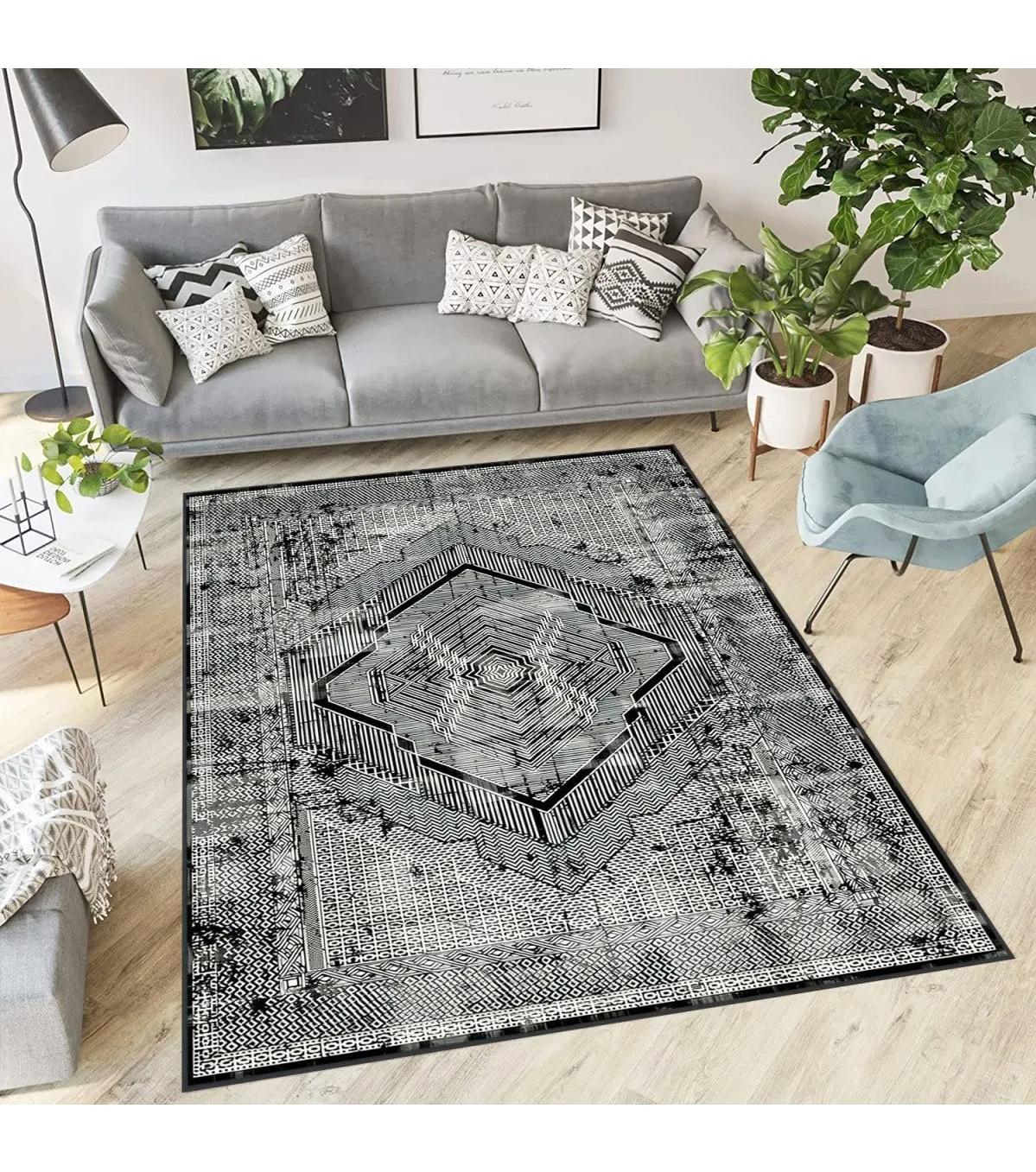 Rovigo Home RVG0562 Çok Renkli 8 mm Polyester Antibakteriyel-Leke Tutmaz-Toz Tutmaz Yıkanabilir İnce Kaymaz Dot Taban Dikdörtgen Makine Dokuma Salon Halısı 100x300 cm
