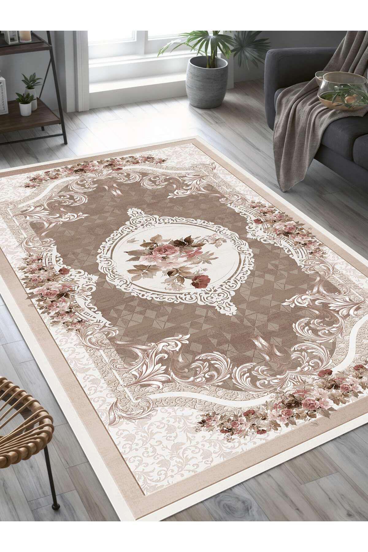 İnspira Krem 12 mm Polyester Antibakteriyel-Leke Tutmaz-Toz Tutmaz Yıkanabilir Orta Kaymaz Dot Taban Dikdörtgen Makine Dokuma Oturma Odası-Salon Halısı 120x160 cm