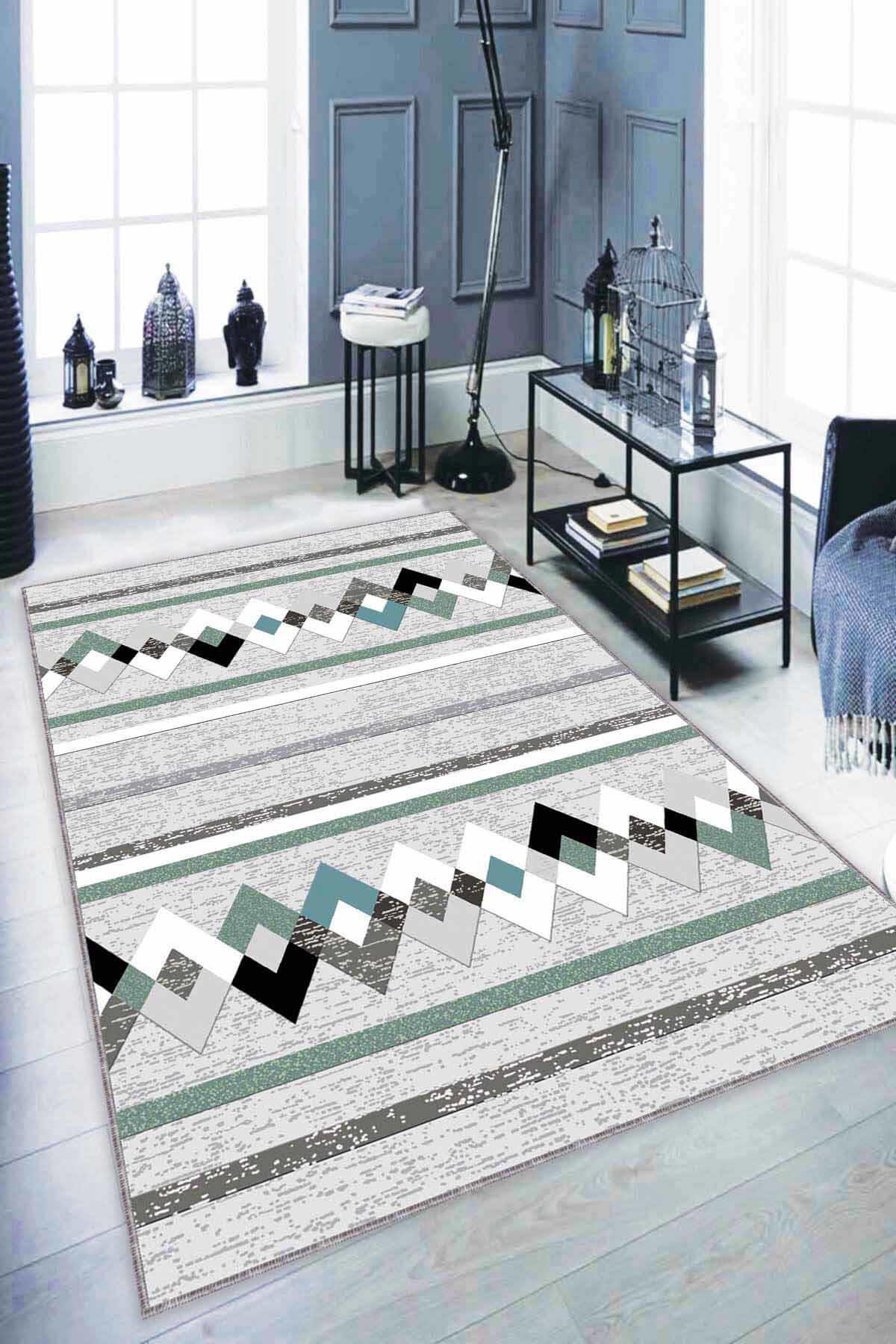 Viva Home RT03 Çok Renkli 7 mm Mikropolyester Koku Yapmaz-Leke Tutmaz-Toz Tutmaz Yıkanabilir İnce Kaymaz Dot Taban Dikdörtgen Makine Dokuma Antre-Oturma Odası-Salon-Yatak Odası Halısı 140x200 cm