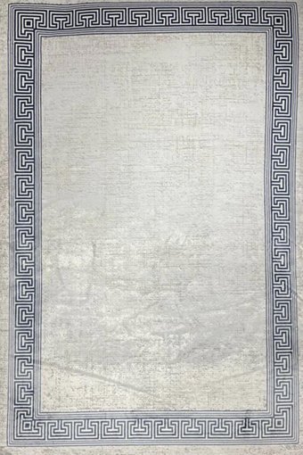 Merinos  Diamond Dekoline Krem - Mavi 3 mm Akrilik Yıkanabilir İnce Kaymaz Dikdörtgen Makine Dokuma Salon Halısı 100x200 cm