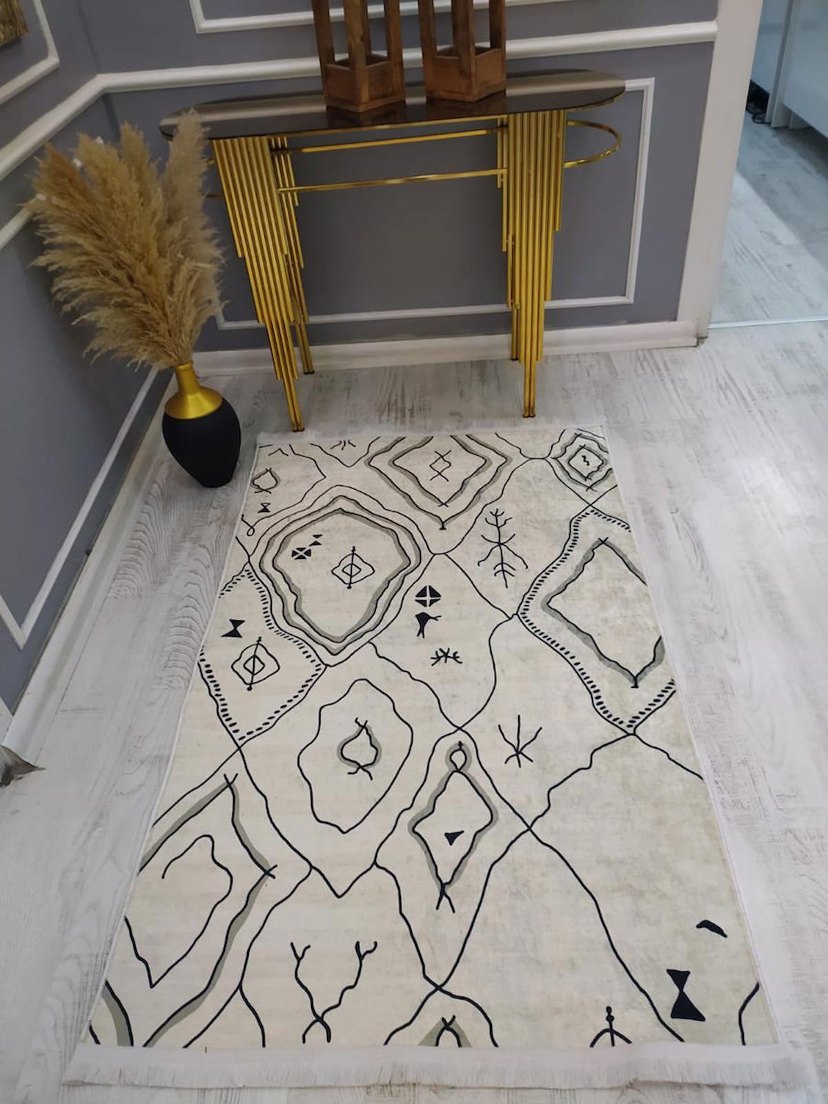 Doruklar Home Collection Çok Renkli 0.8 mm Polyester Yıkanabilir Kaymaz Taban Dikdörtgen Makine Dokuma Halı 100x150 cm