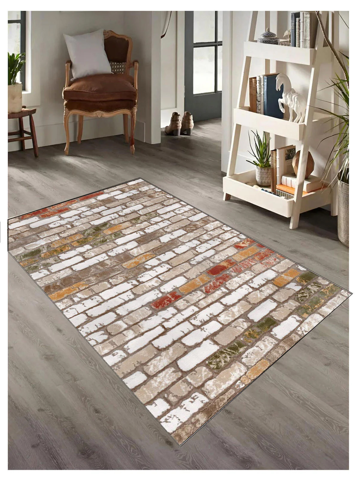 Sty Home Çok Renkli 0.8 mm Yıkanabilir Orta Kaymaz Taban Dikdörtgen Makine Dokuma Salon Halısı 100x200 cm