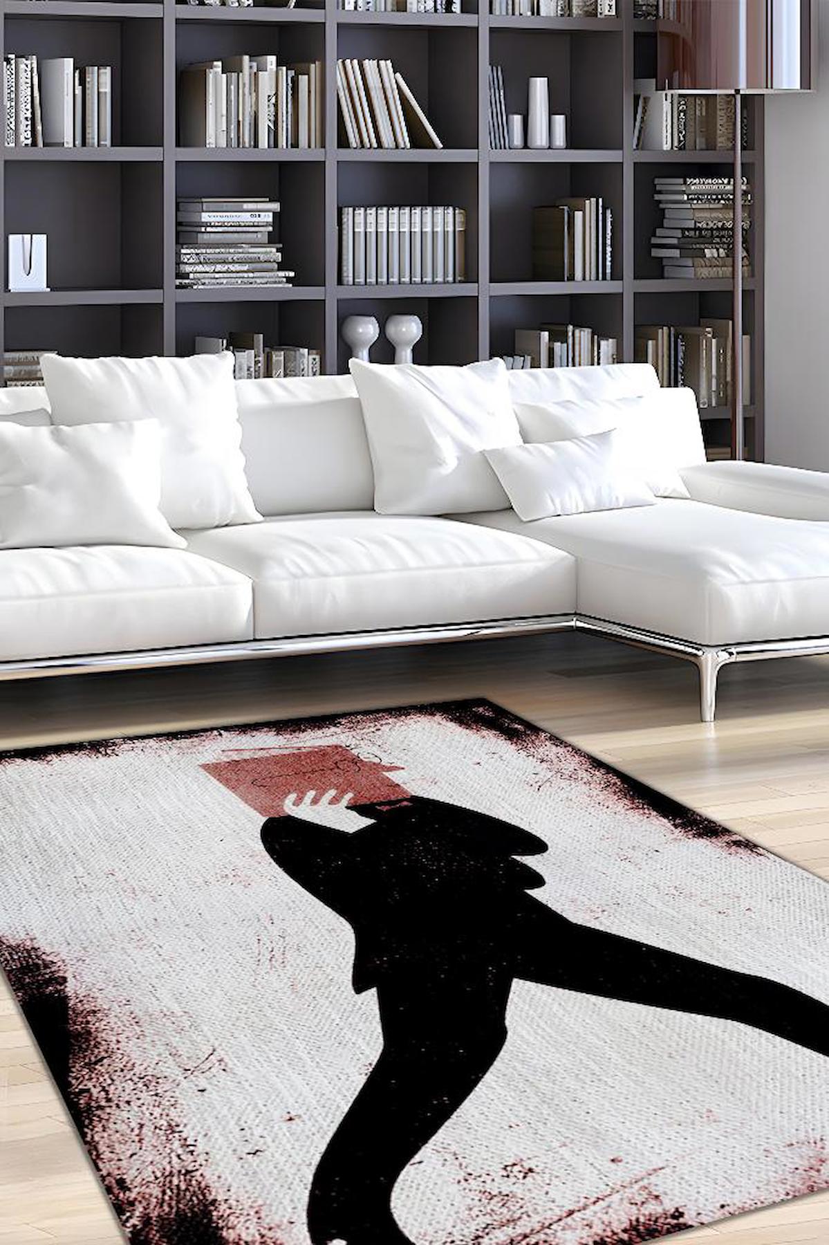 Homshtag Sadece Kitap Ekru 4 mm Pamuk Antistatik Yıkanabilir İnce Kaymaz Dikdörtgen Makine Dokuma Salon Halısı 120x200 cm