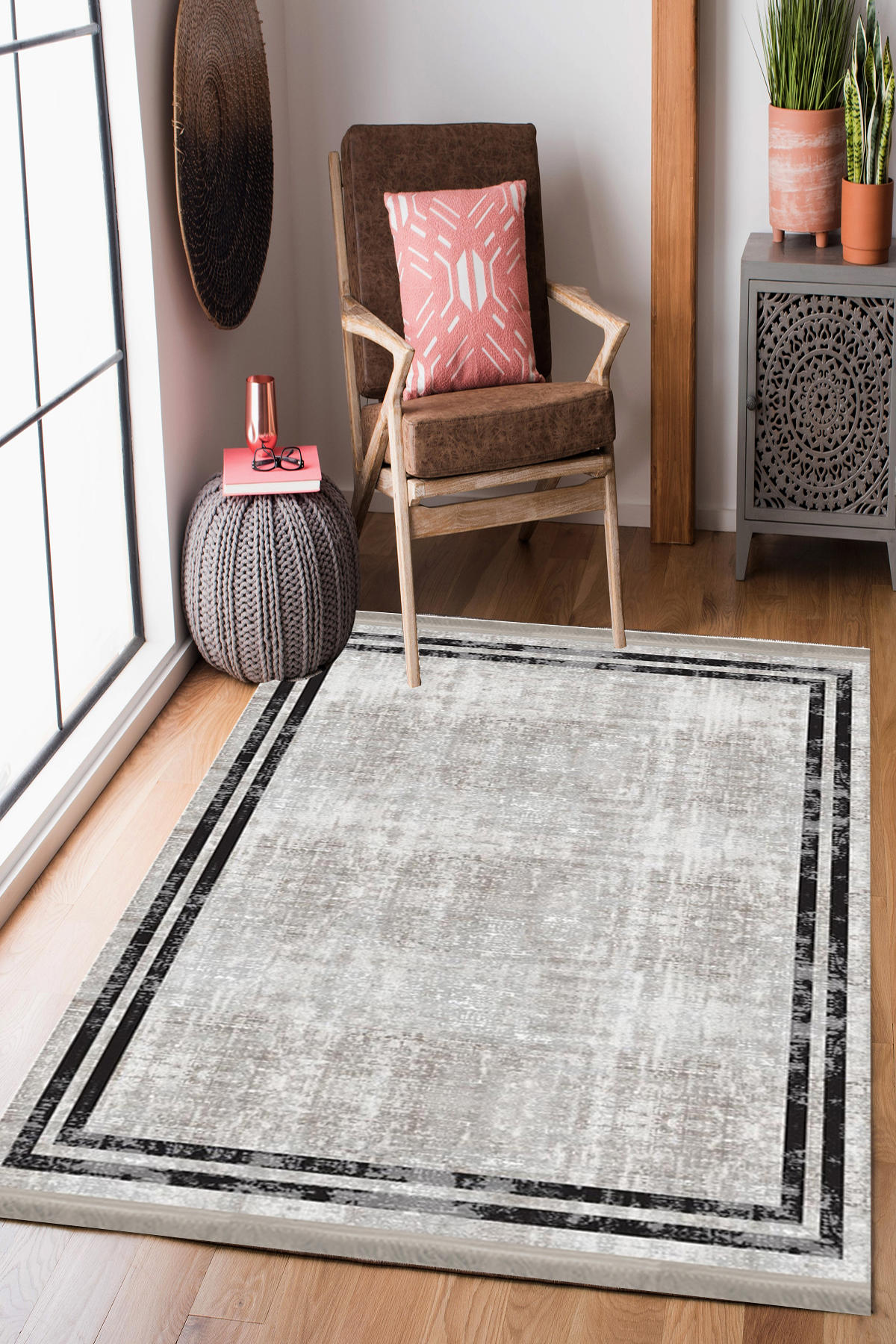 Homier Collection H-DK-5165A Krem 7 mm Pamuk Antibakteriyel Yıkanabilir Orta Kaymaz Dot Taban Dikdörtgen Makine Dokuma Salon Halısı 80x150 cm