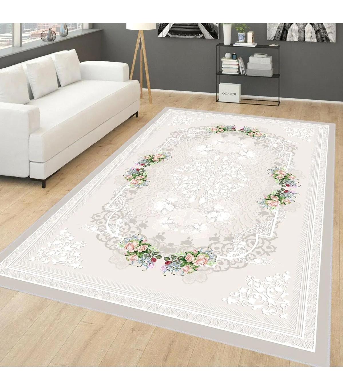 Rovigo Home RVG0658 Çok Renkli 8 mm Polyester Antibakteriyel-Leke Tutmaz-Toz Tutmaz Yıkanabilir İnce Kaymaz Dot Taban Dikdörtgen Makine Dokuma Salon Halısı 80x150 cm