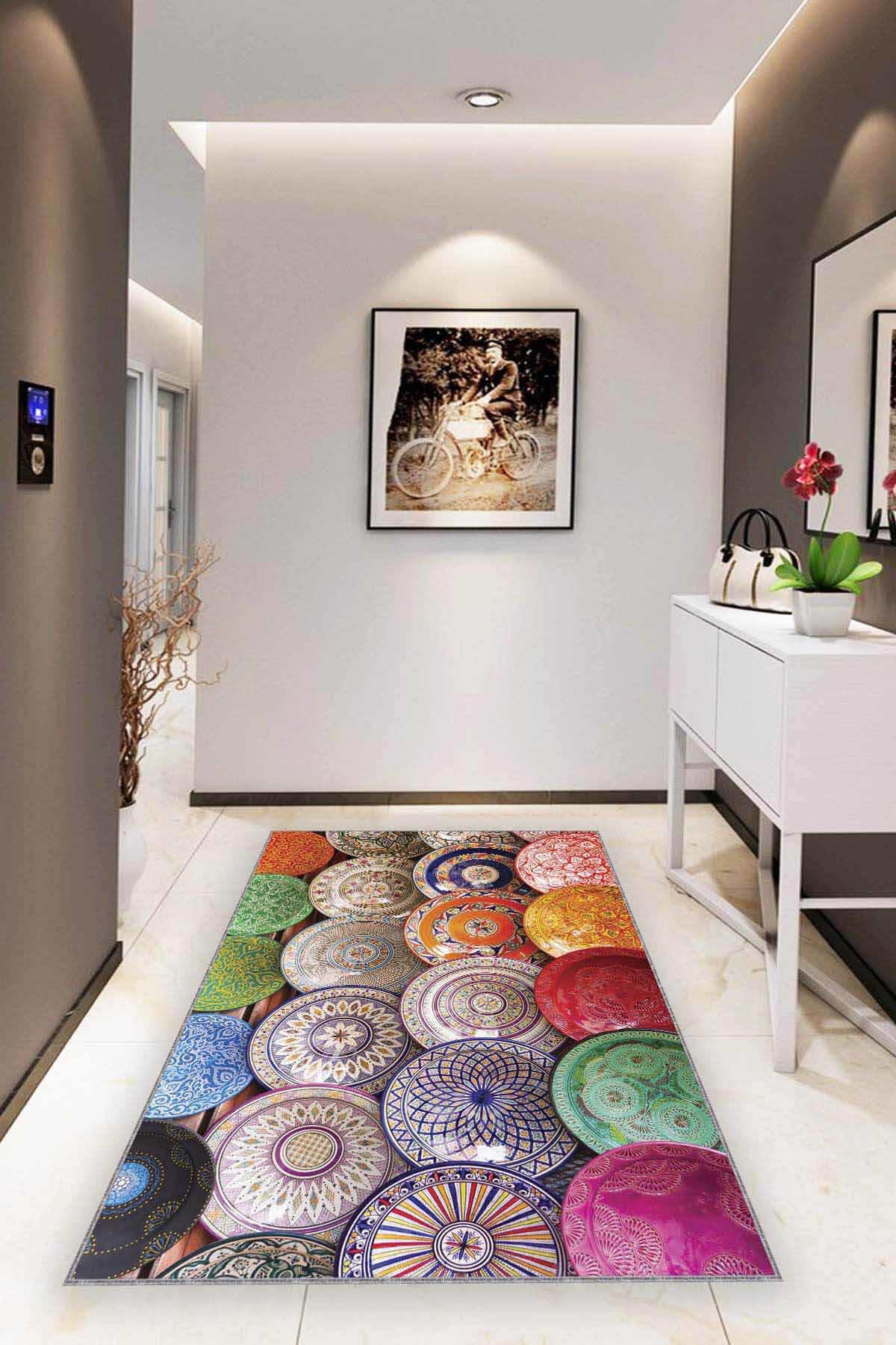 Viva Home RV341 Krem 7 mm Mikropolyester Leke Tutmaz Yıkanabilir Orta Kaymaz Dot Taban Dikdörtgen Makine Dokuma Oturma Odası Halısı 160x230 cm