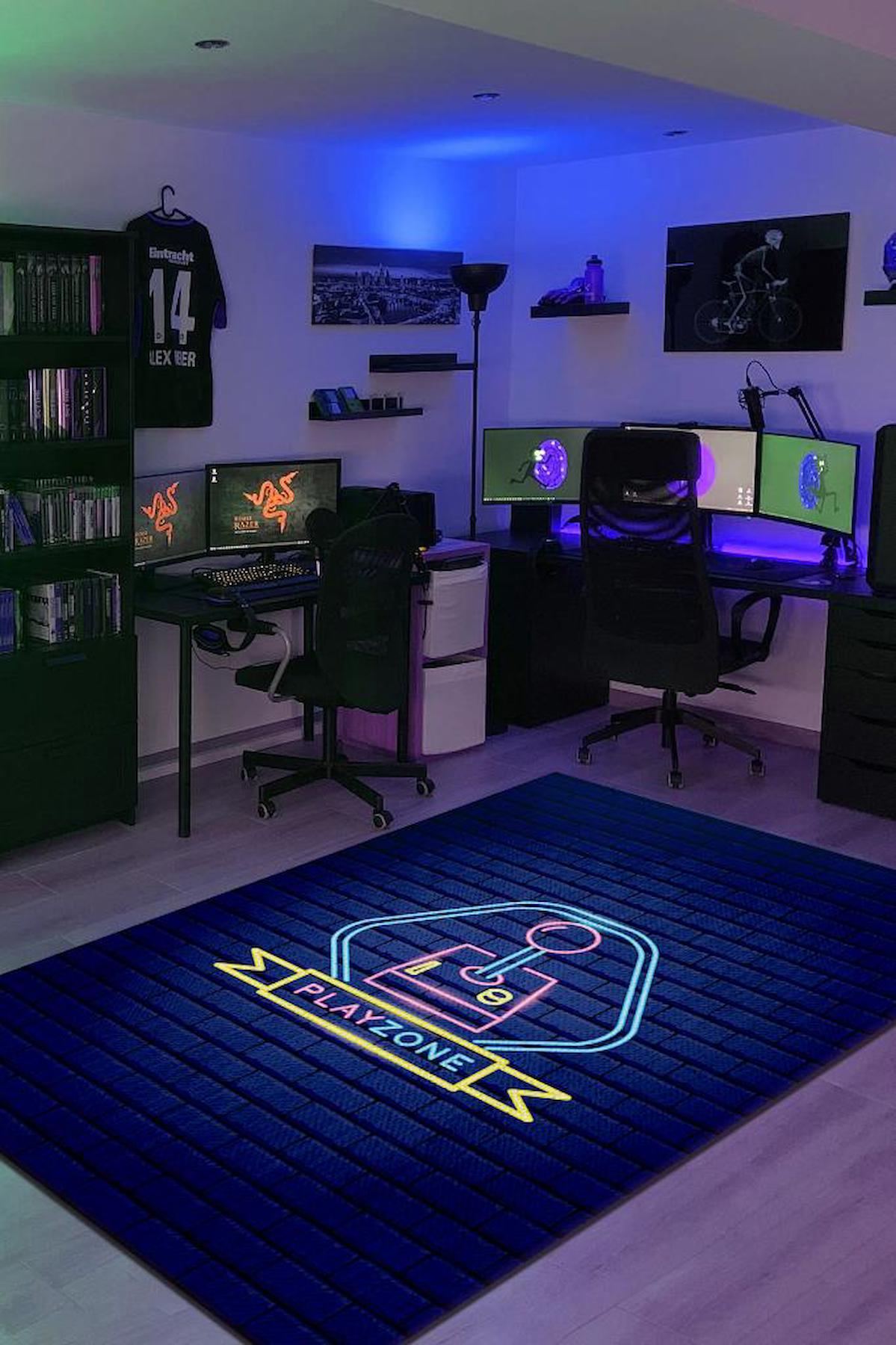 Homshtag Oyun Alanı Lacivert 4 mm Pamuk Antistatik Yıkanabilir İnce Kaymaz Dikdörtgen Makine Dokuma Genç Odası Halısı 120x200 cm