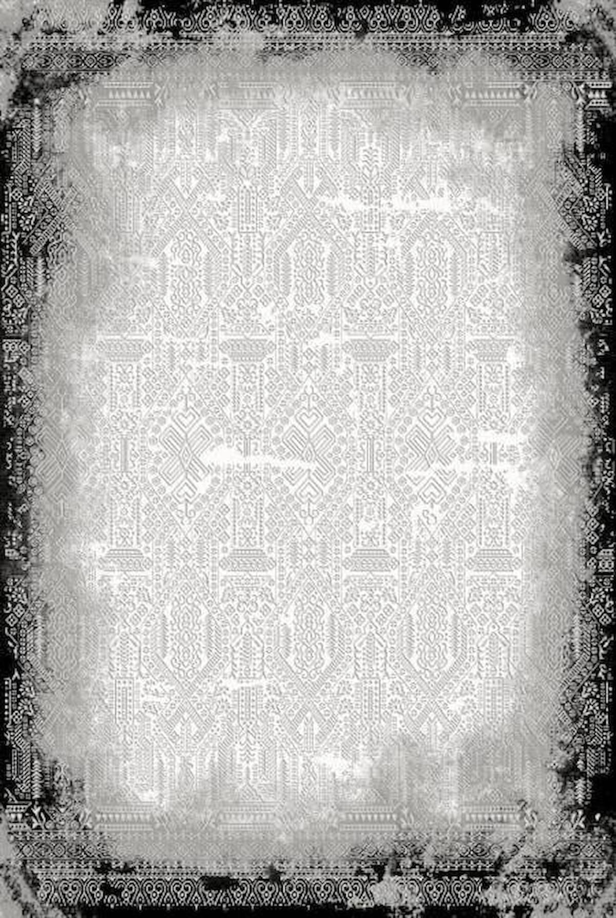 Karar Halı 6539A Beyaz - Siyah 0.8 mm Akrilik Yıkanabilir Kaymaz Taban Dikdörtgen Makine Dokuma Halı 180x300 cm