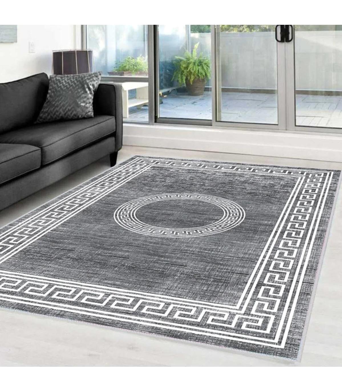 Rovigo Home RVG0009-SD583 Gri 8 mm Polyester Yıkanabilir Orta Kaymaz Dot Taban Dikdörtgen Makine Dokuma Salon Halısı 100x300 cm
