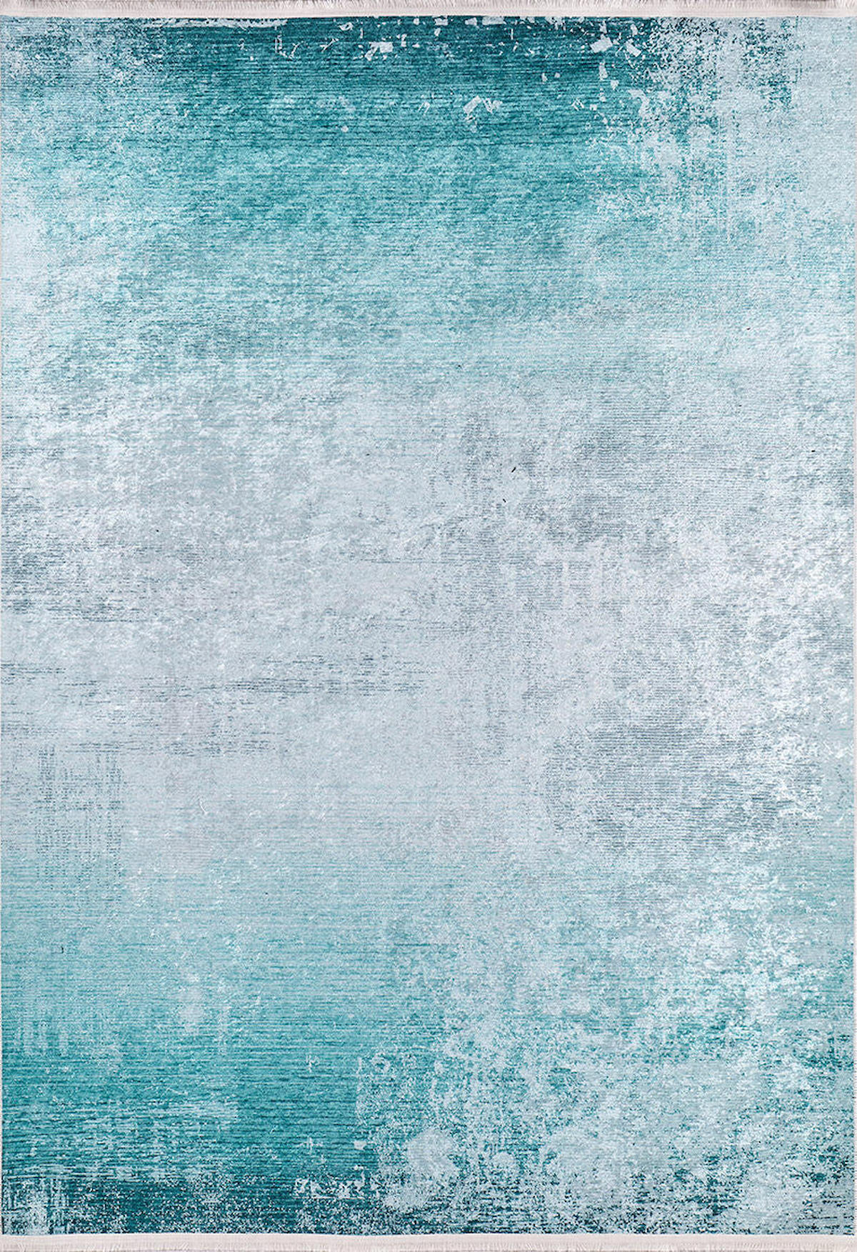 Halı Atölyesi HA218 Beyaz-Turkuaz 5 mm Pamuk Yıkanabilir İnce Kaymaz Jüt Taban Dikdörtgen Makine Dokuma Salon Halısı 120x200 cm