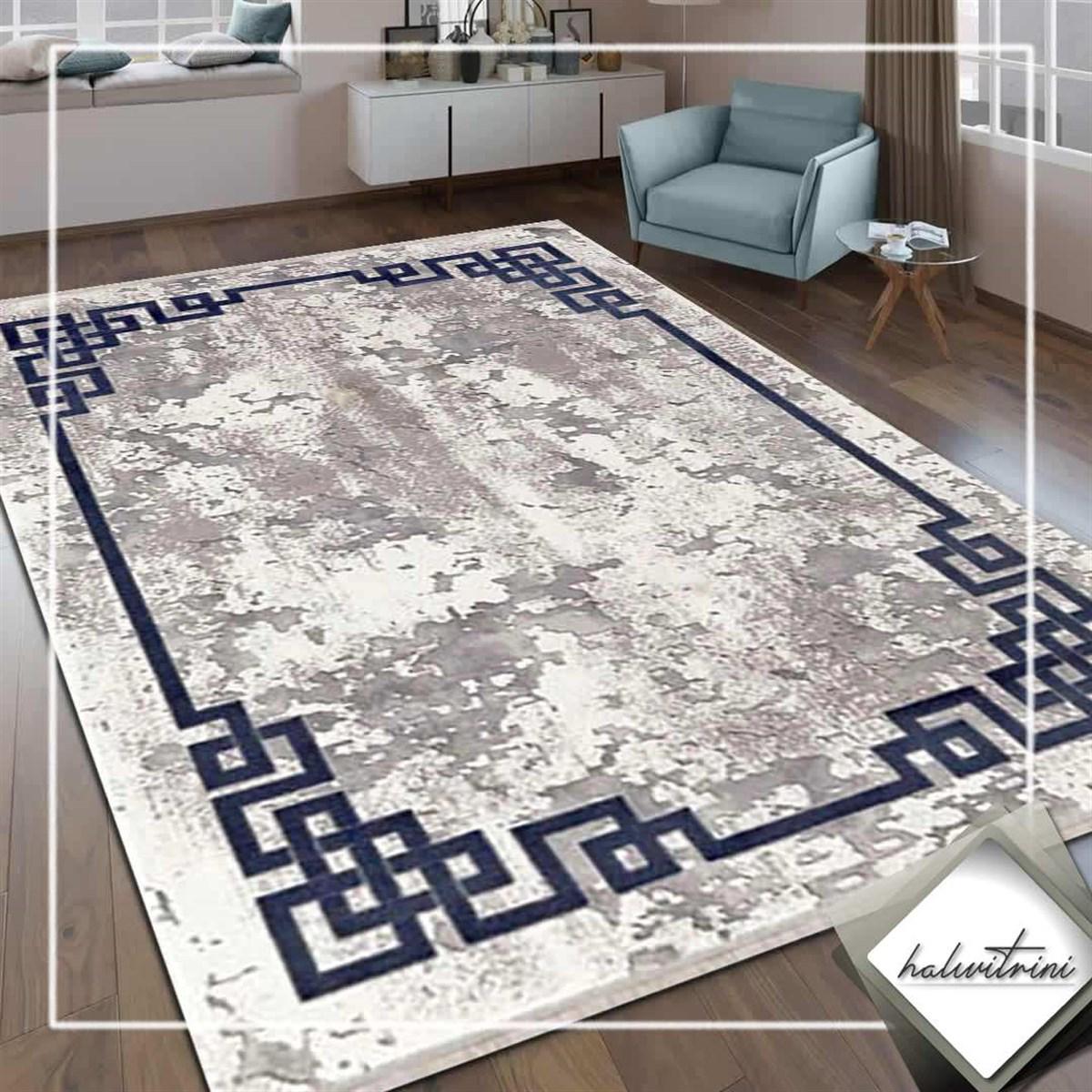 Padişah Eternity Mavi 11 mm Akrilik Yıkanabilir İnce Kaymaz Dikdörtgen Makine Dokuma Salon Halısı 100x200 cm