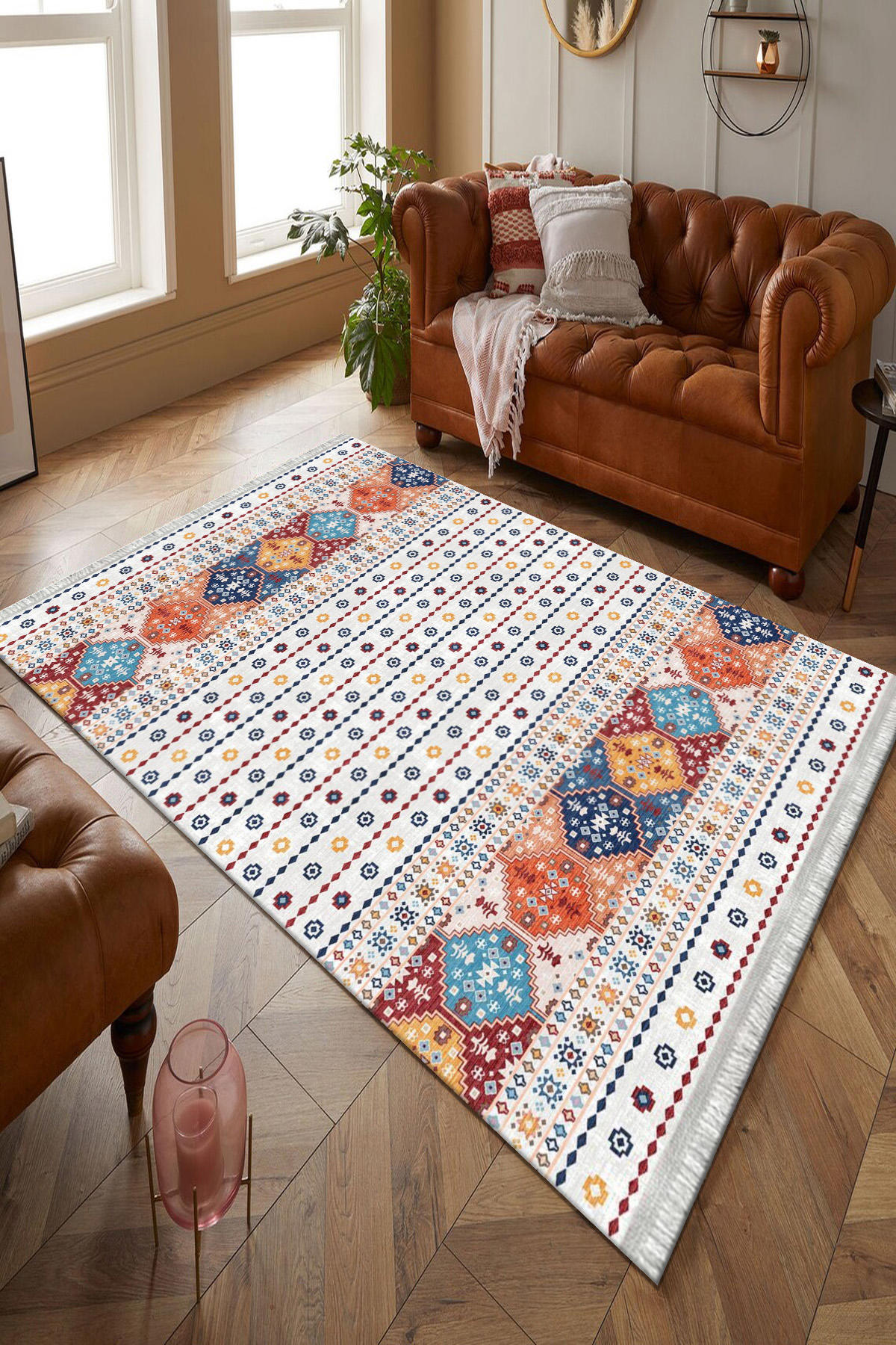 Kreatif Halı Çok Renkli 4 mm Polyester Toz tutmaz Yıkanabilir İnce Kaymaz Dot Taban Dikdörtgen Makine Dokuma Salon Halısı 100x300 cm
