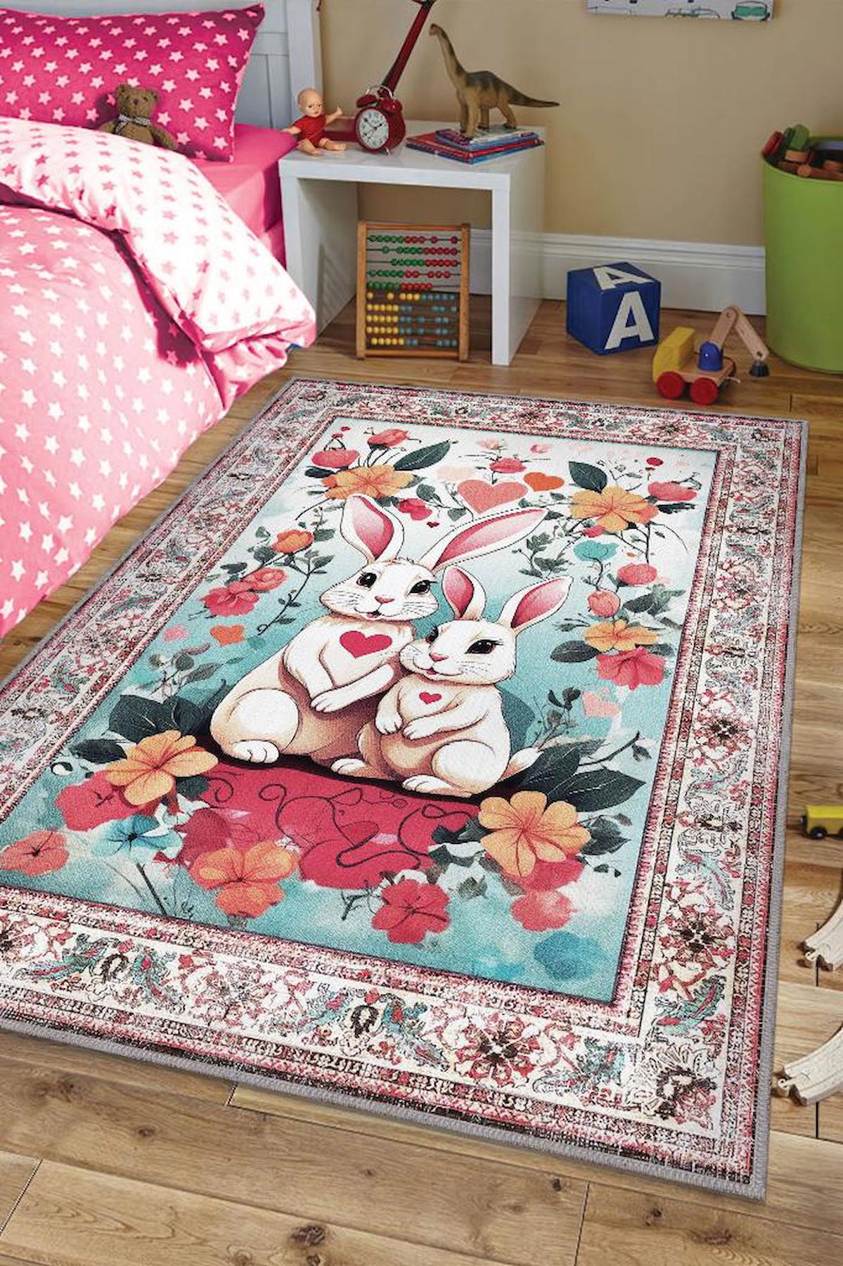Homshtag Krem 4 mm Pamuk Antistatik Yıkanabilir İnce Kaymaz Geometrik Dikdörtgen Makine Dokuma Çocuk Odası Halısı 120x180 cm