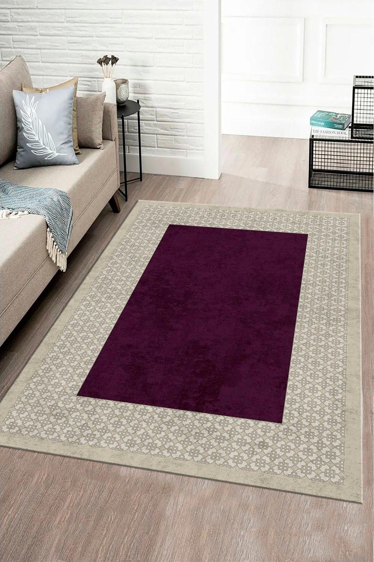Aldora B1326 Bordo 9 mm Deri Antibakteriyel Yıkanabilir İnce Kaymaz Deri Taban Dikdörtgen Makine Dokuma Salon Halısı 100x200 cm