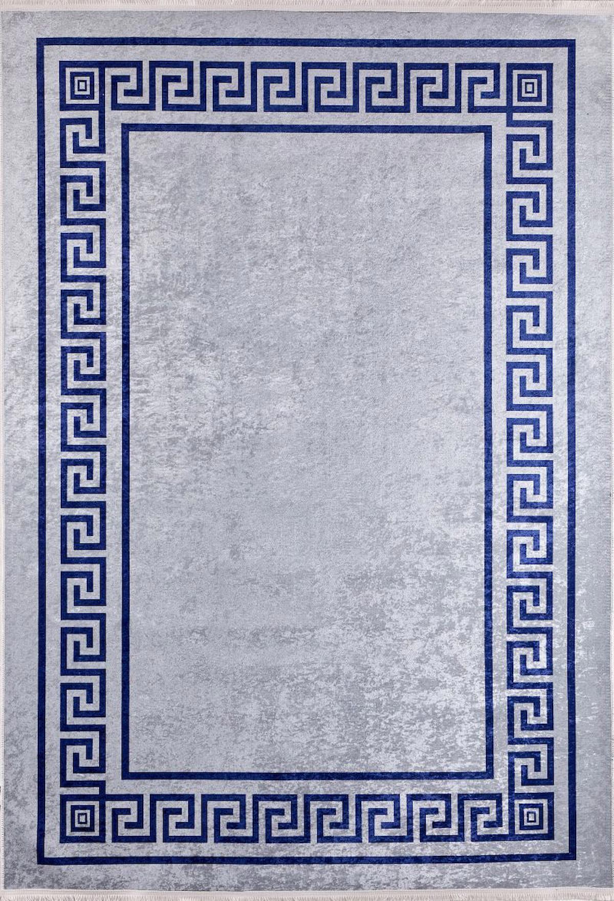 Halı Atölyesi HA127 Gri-Lacivert 5 mm Pamuk Hipoalerjenik Yıkanabilir İnce Kaymaz Taban Dikdörtgen Makine Dokuma Salon Halısı 200x200 cm