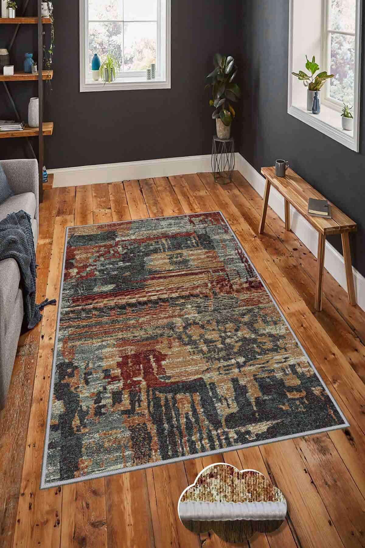 Homefesto Krem 5 mm Polyester Leke Tutmaz Yıkanabilir İnce Kaymaz Taban Dikdörtgen Makine Dokuma Salon Halısı 80x180 cm