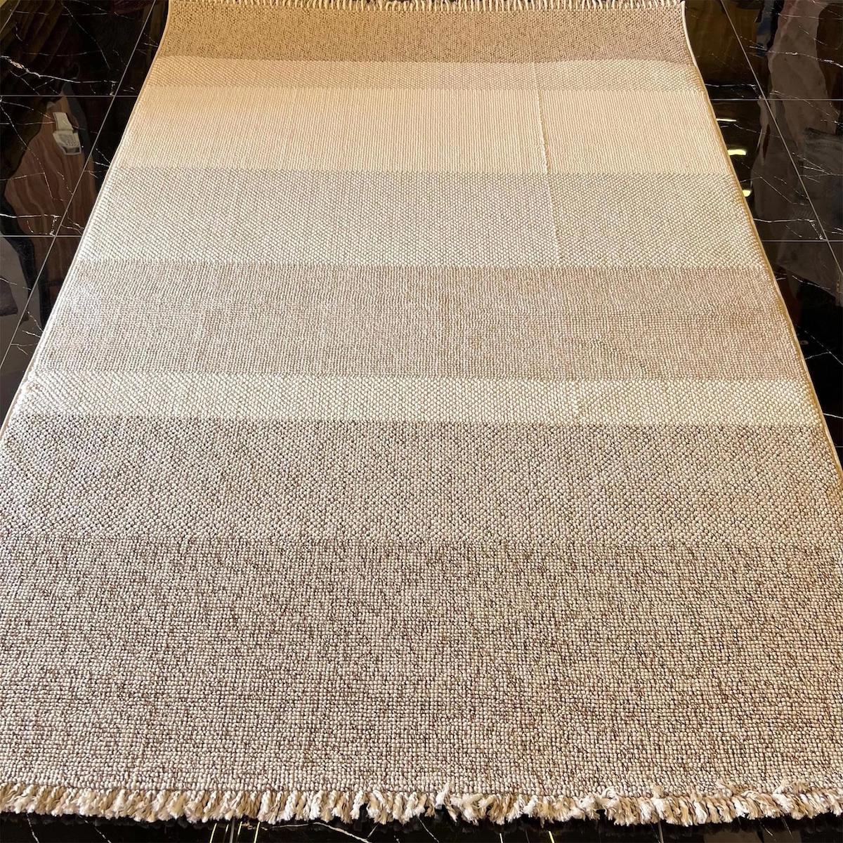Sanat Halı Lora Plus 3745 Krem 7 mm Pamuk Antibakteriyel Yıkanabilir Kalın Kaymaz Lateks Taban Dikdörtgen Makine Dokuma Salon Halısı 100x300 cm