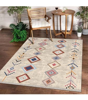Dijidekor K0440 Krem 7 mm Polipropilen Antibakteriyel Yıkanabilir Orta Kaymaz Dot Taban Dikdörtgen Makine Dokuma Salon Halısı 80x300 cm