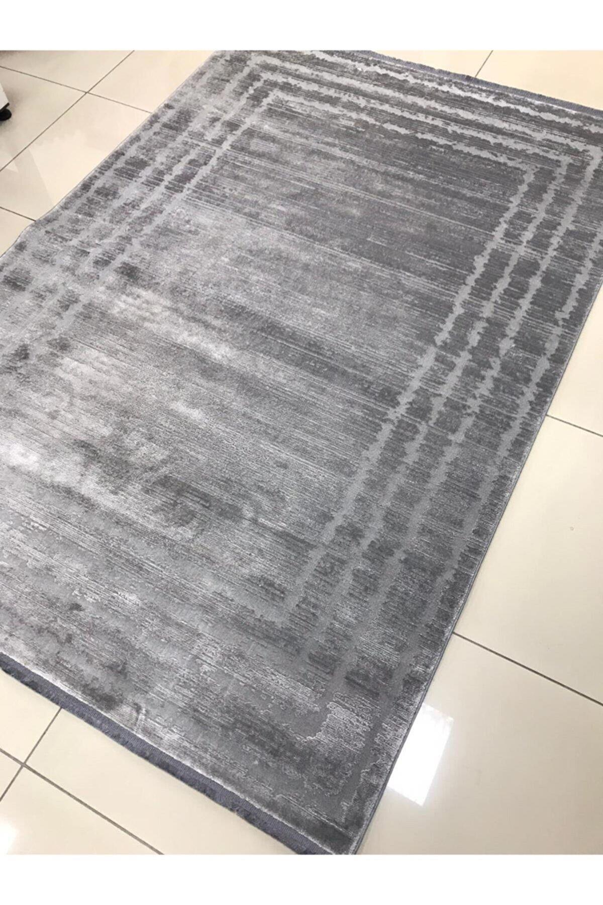 Merinos  Viva 34669 Gri 8 mm Bambu-Viskon Toz Tutmaz Yıkanabilir İnce Dikdörtgen Makine Dokuma Salon Halısı 200x290 cm