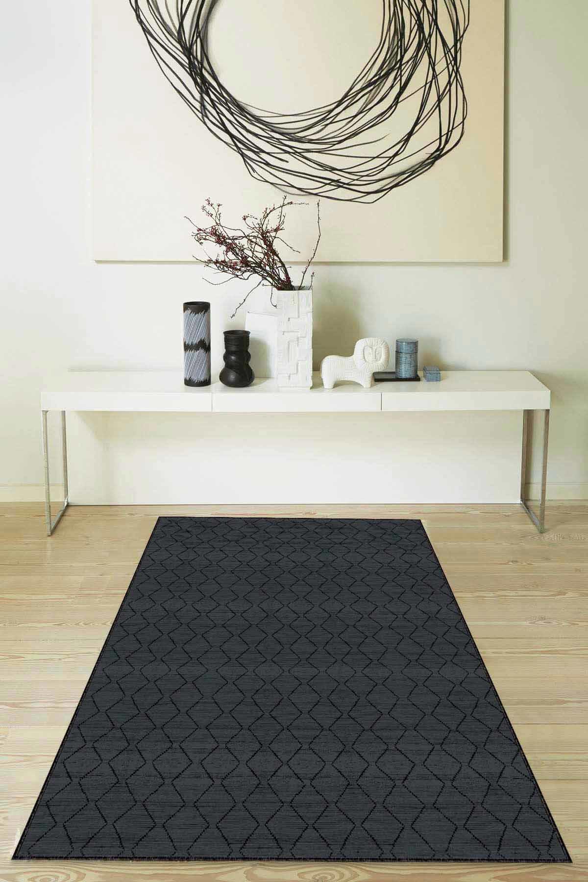 Viva Home RV190 Füme 7 mm Mikropolyester Silinebilir Yıkanabilir Kaymaz Dikdörtgen Makine Dokuma Salon Halısı 160x230 cm