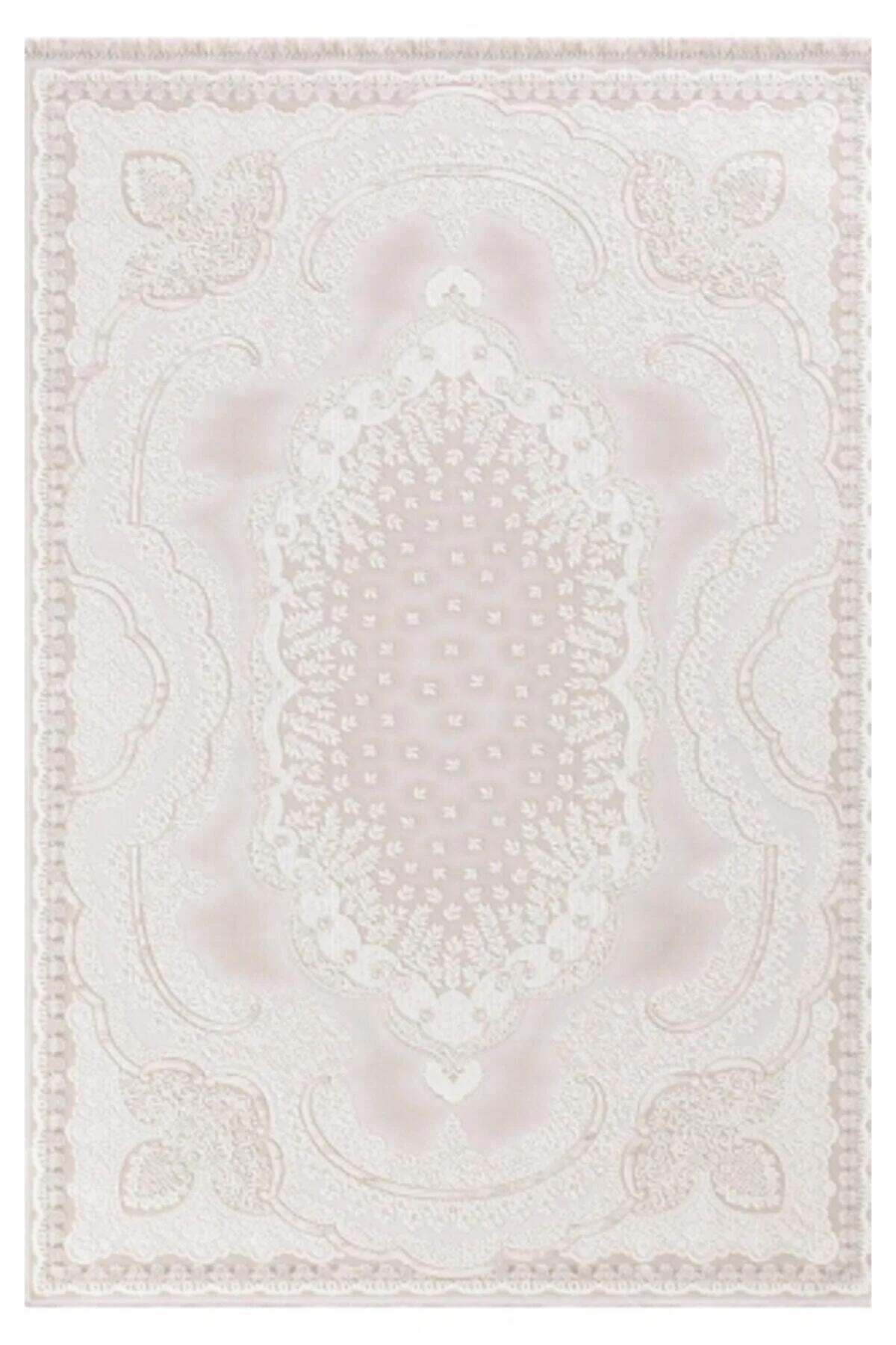Merinos  Rodin 19777 Krem 11 mm Akrilik Antibakteriyel Yıkanabilir İnce Kaymaz Dikdörtgen Makine Dokuma Salon Halısı 200x300 cm