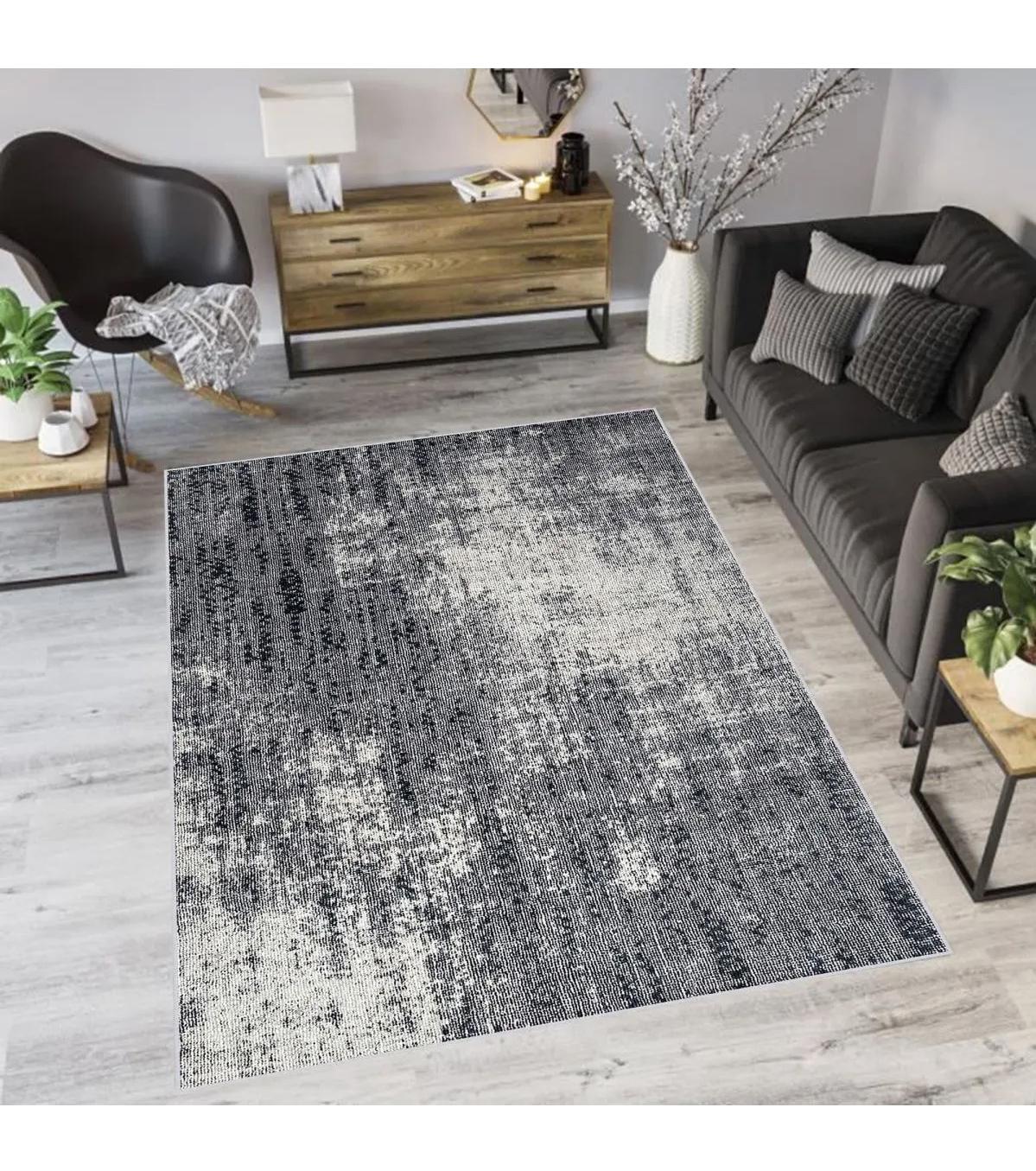 Rovigo Home RVG0595 Gri 8 mm Polyester Antibakteriyel-Leke Tutmaz-Toz Tutmaz Yıkanabilir İnce Kaymaz Dot Taban Dikdörtgen Makine Dokuma Salon Halısı 80x150 cm