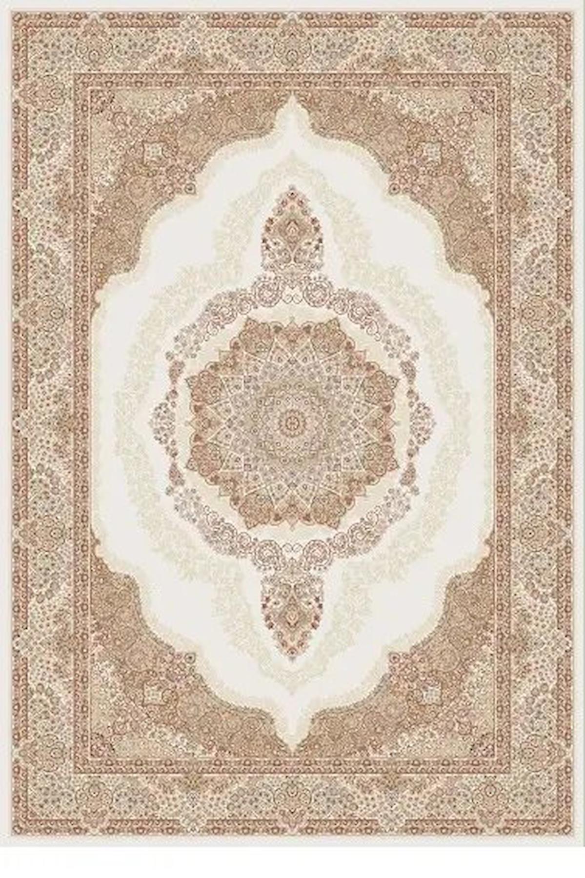 Kreasyon Halı IS011 Krem Viskon Yıkanabilir Kalın Pamuk Taban Dikdörtgen Makine Dokuma Salon Halısı 160x230 cm