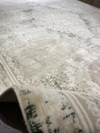 İlhanın Halıları Krem - Mavi 15 mm Akrilik İnce Kaymaz Taban Dikdörtgen Makine Dokuma Salon Halısı 140x200 cm