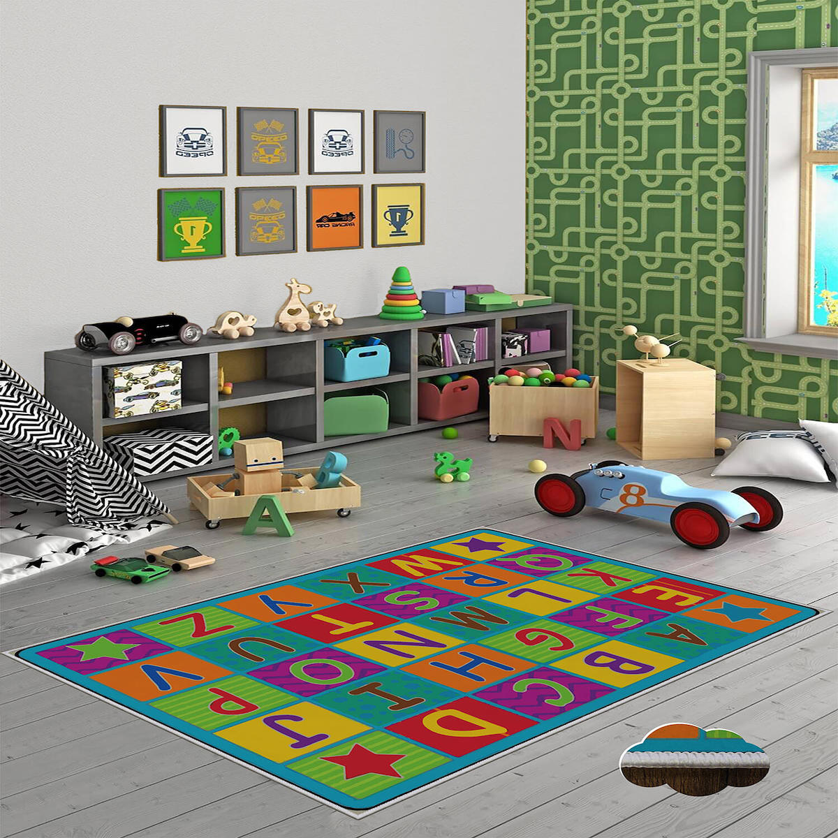 Homefesto Krem 5 mm Polyester Leke Tutmaz Yıkanabilir İnce Kaymaz Taban Eğitici Dikdörtgen Makine Dokuma Çocuk Odası Halısı 160x230 cm