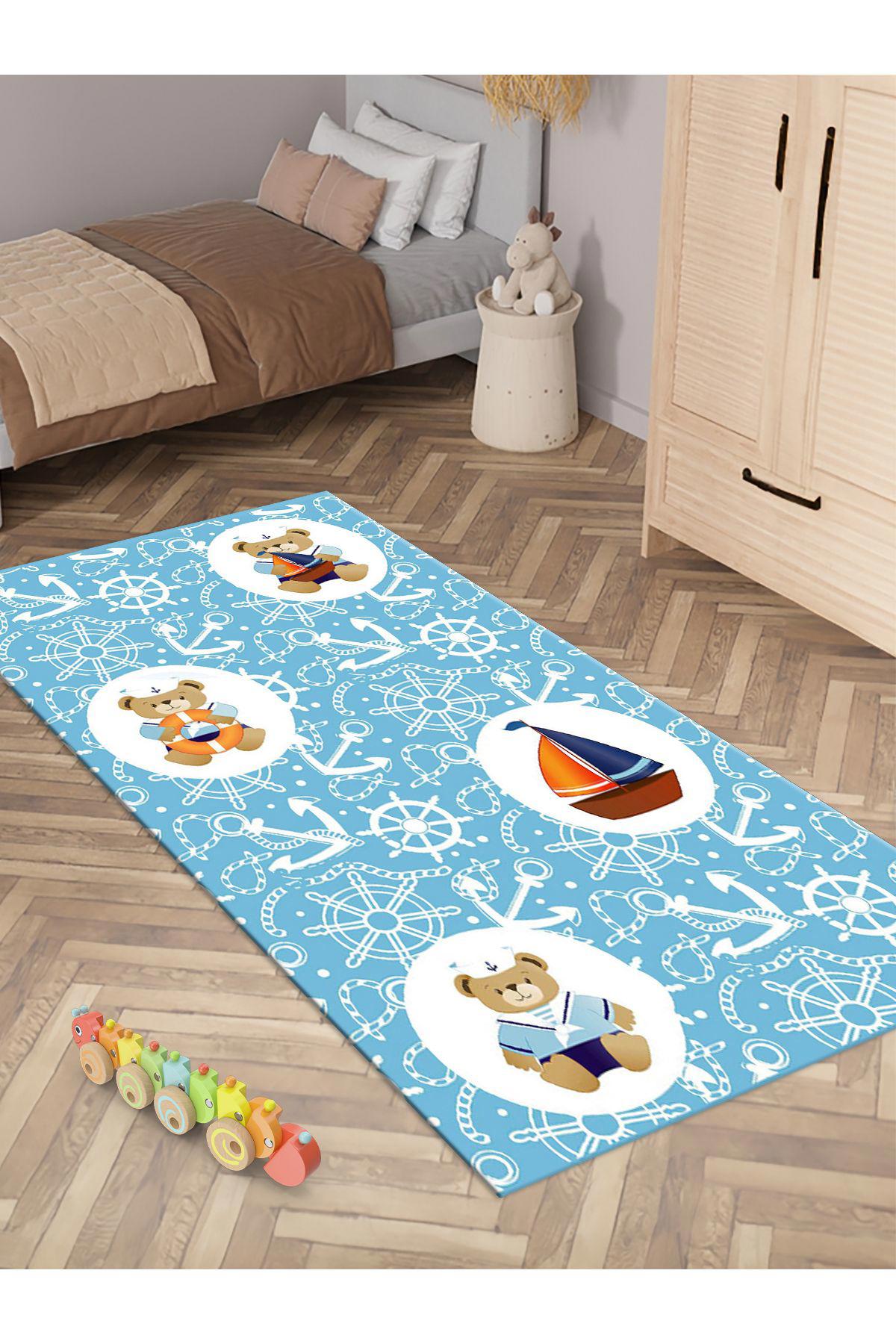 İnspira Krem 12 mm Polyester Yıkanabilir Orta Kaymaz Dot Taban Dikdörtgen Makine Dokuma Çocuk Odası Halısı 80x150 cm