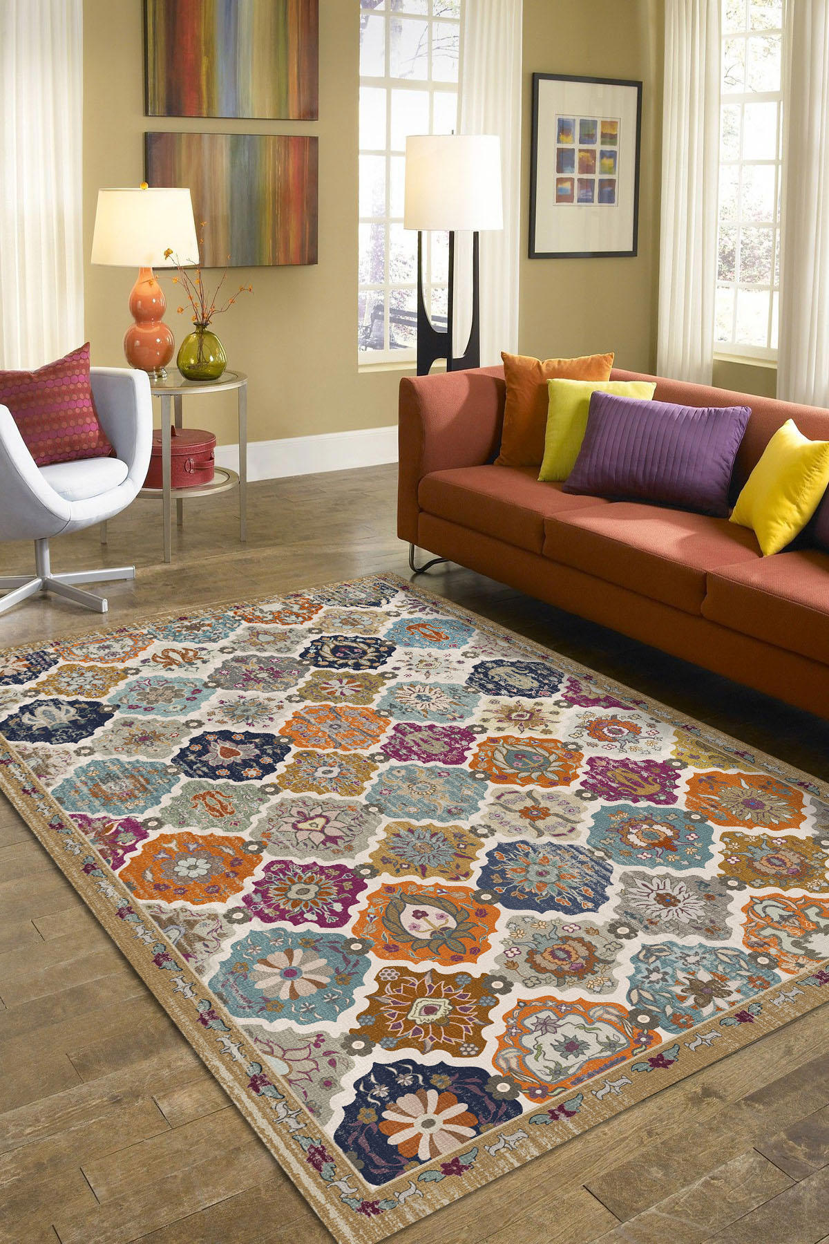Aida Home Boris Krem 0.5 mm Pamuk Antibakteriyel Yıkanabilir İnce Kaymaz Pamuk Taban Dikdörtgen Makine Dokuma Salon Halısı 80x300 cm