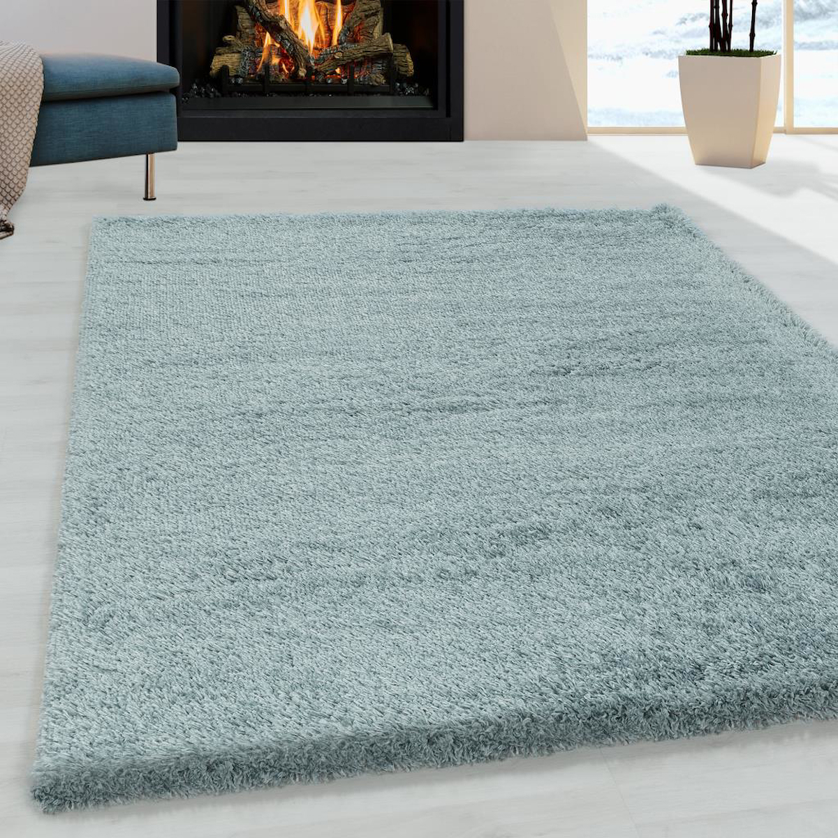 Carpettex Mavi 30 mm Polipropilen Antibakteriyel Kalın Kaymaz Dikdörtgen Makine Dokuma Salon Halısı 150x220 cm