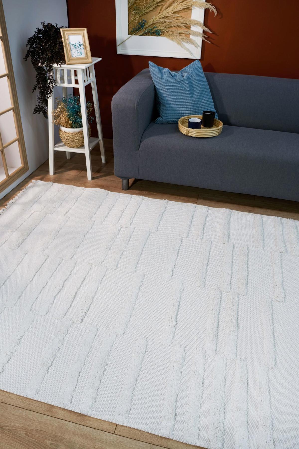 Apex Habitat 7651 Çok Renkli Polyester Yıkanabilir İnce Kaymaz Jüt Taban Dikdörtgen Makine Dokuma Salon Halısı 120x180 cm