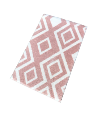 Jassrug Royal Beyaz-Pembe 15 mm Polyester Yıkanabilir Kalın Kaymaz Taban Geometrik Dikdörtgen Makine Dokuma Halı 100x300 cm