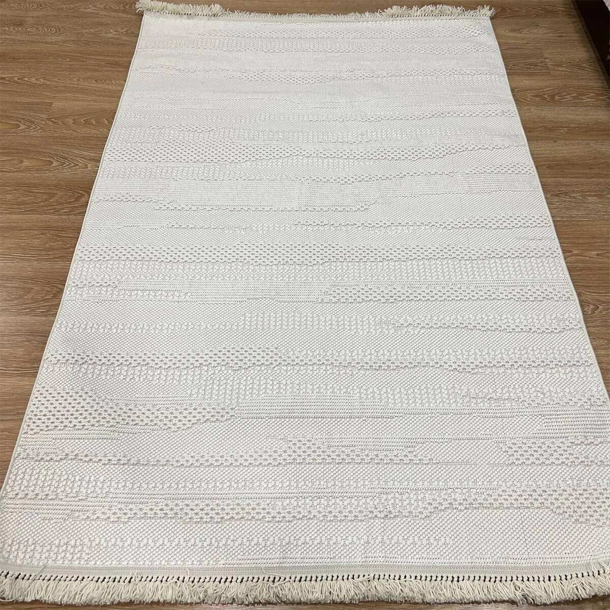 Eko Halı Motto MOT08 Beyaz 7 mm Polyester Silinebilir Yıkanabilir Orta Kaymaz Dikdörtgen Makine Dokuma Oturma Odası-Salon Halısı 100x300 cm