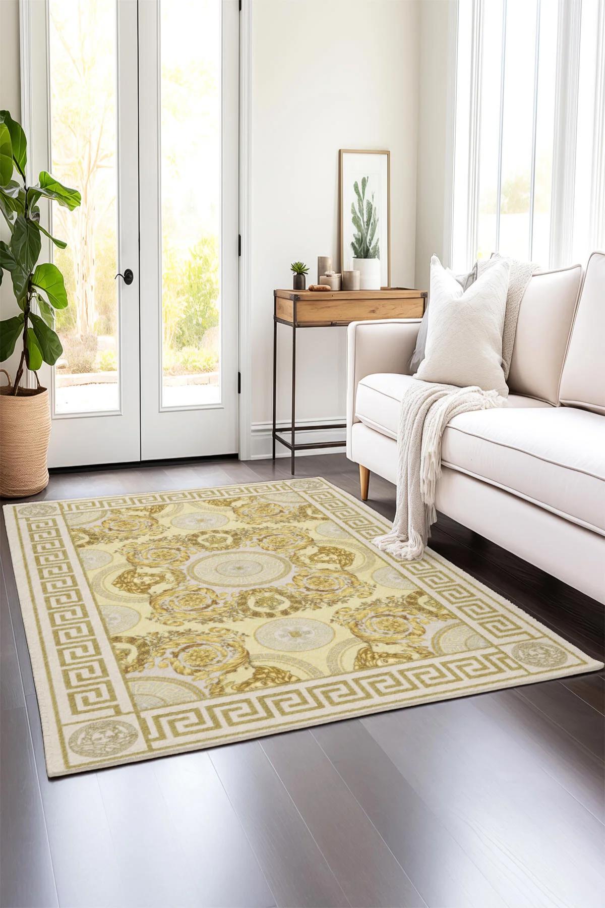 Comotex Krem 7 mm Polyester Antibakteriyel Yıkanabilir Kalın Kaymaz Taban Dikdörtgen Makine Dokuma Salon Halısı 190x290 cm