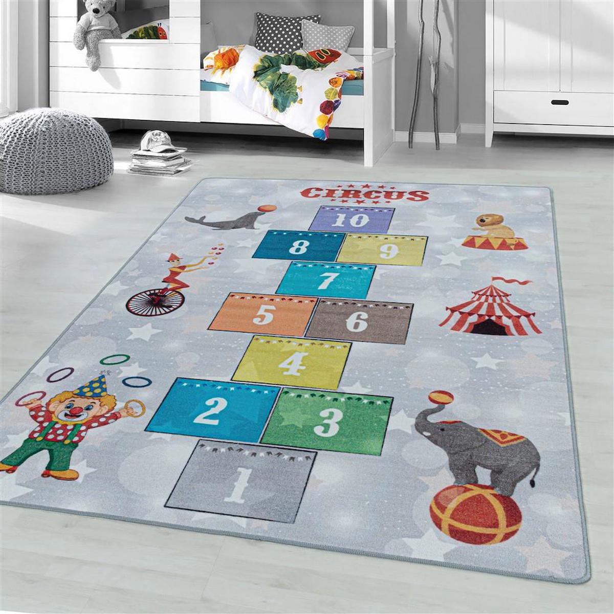 Red Halı Gri 8 mm Polipropilen Antibakteriyel Yıkanabilir Orta Kaymaz Lateks Taban Hayvan Desenli Dikdörtgen Makine Dokuma Çocuk Odası Halısı 120x180 cm