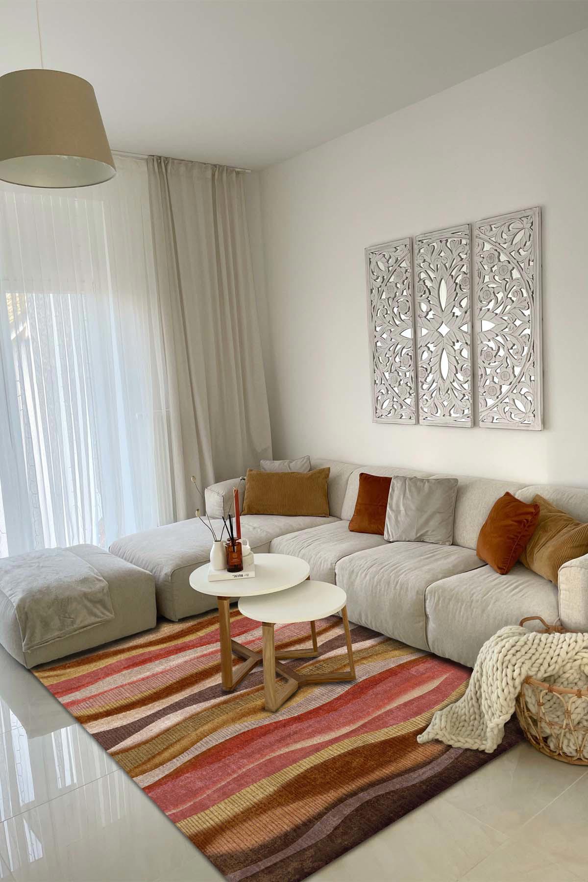 İlyaki Home Alondra Krem 0.8 mm Pamuk Yıkanabilir İnce Kaymaz Jüt Taban Dikdörtgen Makine Dokuma Salon Halısı 100x200 cm