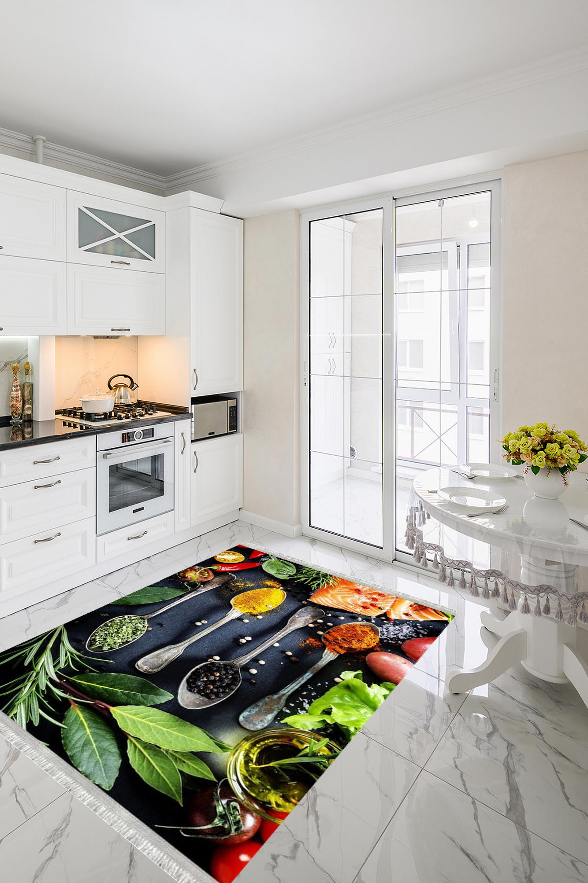 Homier Collection H-MK-9009A Çok Renkli 7 mm Pamuk Antibakteriyel Yıkanabilir Orta Kaymaz Dot Taban Dikdörtgen Makine Dokuma Salon Halısı 140x140 cm