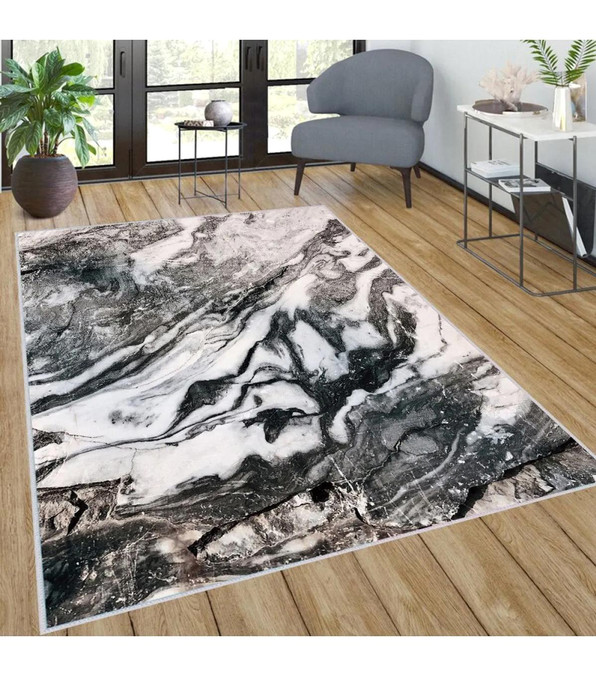 Rovigo Home RVG0277-SD163 Gri 8 mm Polyester Leke Tutmaz-Toz Tutmaz Yıkanabilir İnce Kaymaz Dot Taban Dikdörtgen Makine Dokuma Salon Halısı 160x200 cm