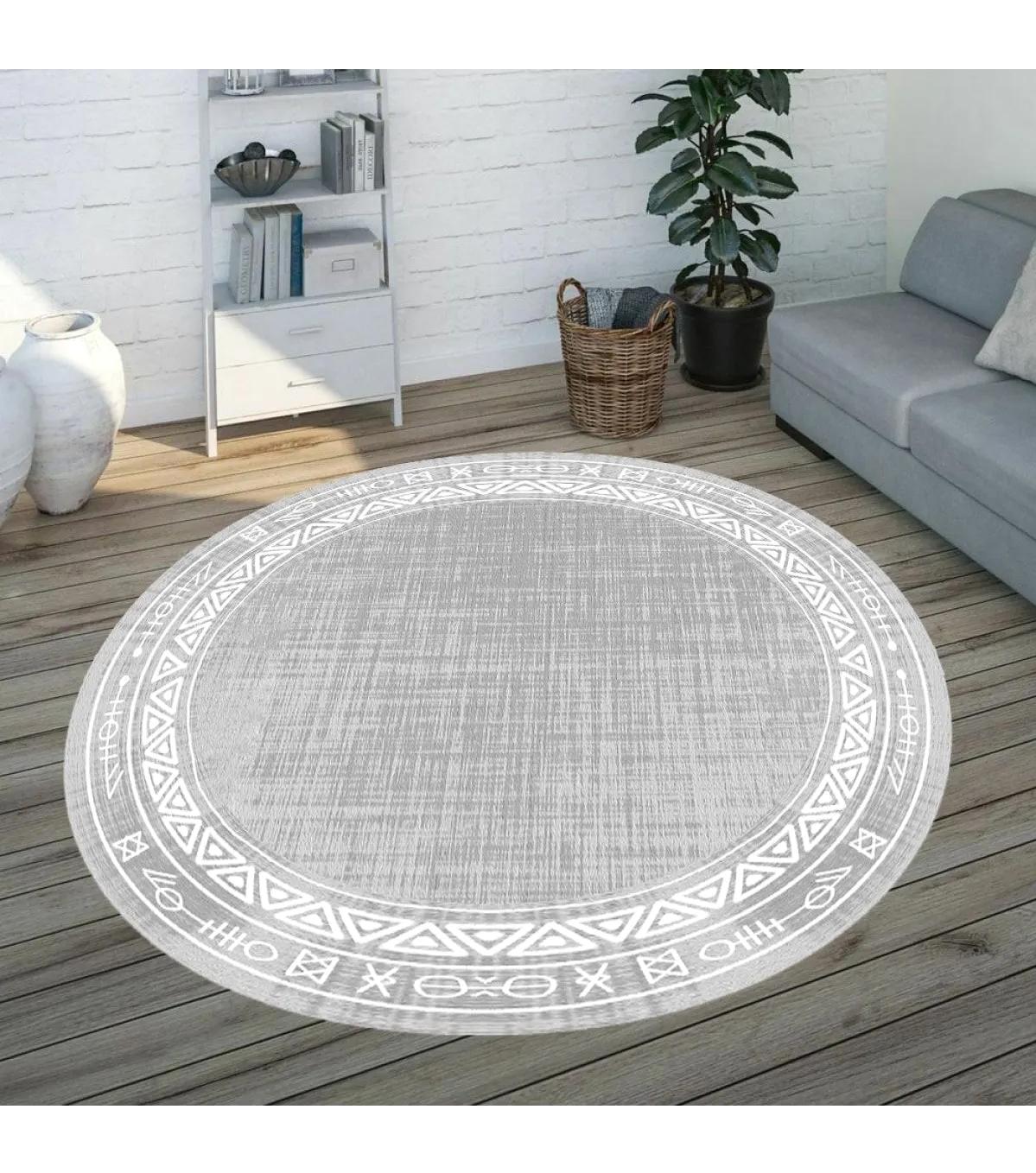 Rovigo Home RVG7315-SD563 Gri 8 mm Polyester Antibakteriyel-Leke Tutmaz-Toz Tutmaz Yıkanabilir İnce Kaymaz Dot Taban Yuvarlak Makine Dokuma Salon Halısı 120x180 cm