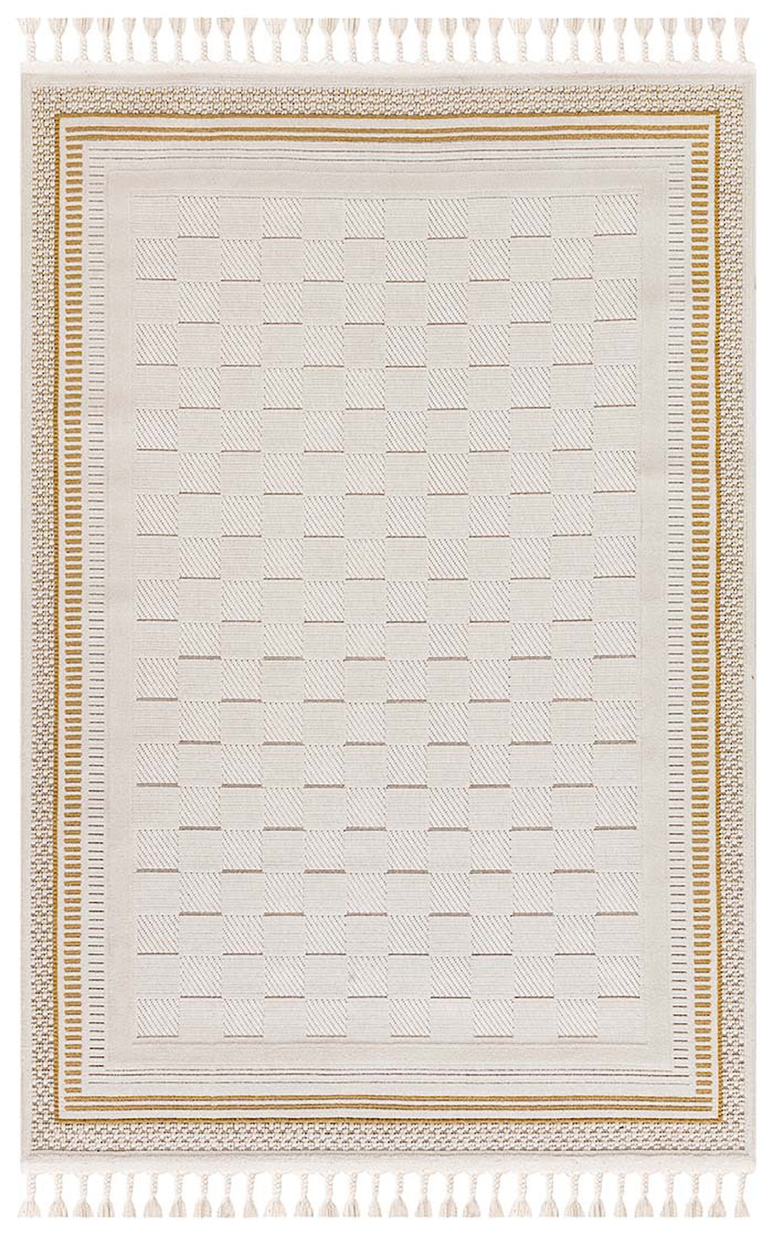 İpek Mekik Halı Pien 1753A Altın-Bej 10 mm Polyester Yıkanabilir Orta Kaymaz Pamuk Taban Dikdörtgen Antre-Çocuk Odası-Salon-Yatak Odası Halısı 100x300 cm