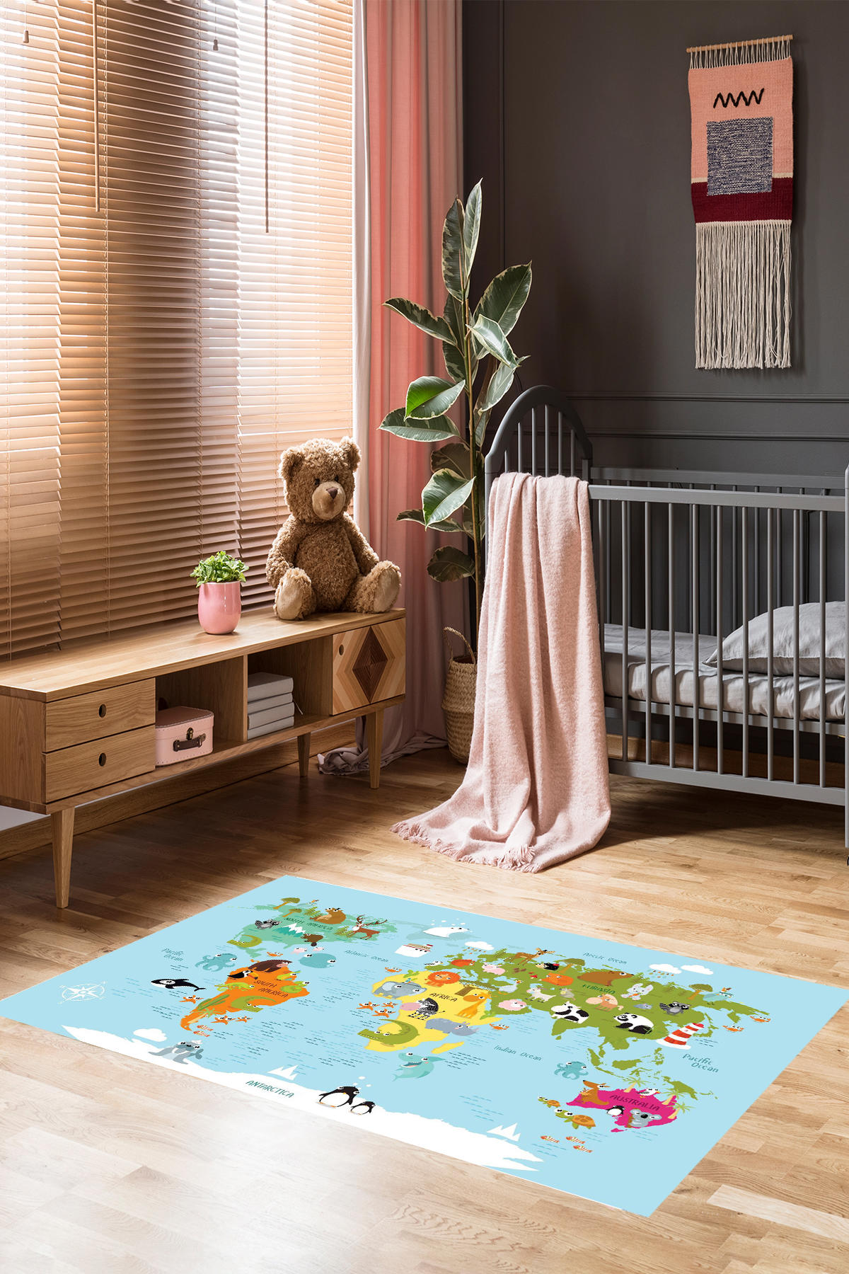 Homier Collection H-CK-10195A Krem 7 mm Pamuk Antibakteriyel Yıkanabilir Orta Kaymaz Dot Taban Dikdörtgen Makine Dokuma Çocuk Odası Halısı 120x250 cm