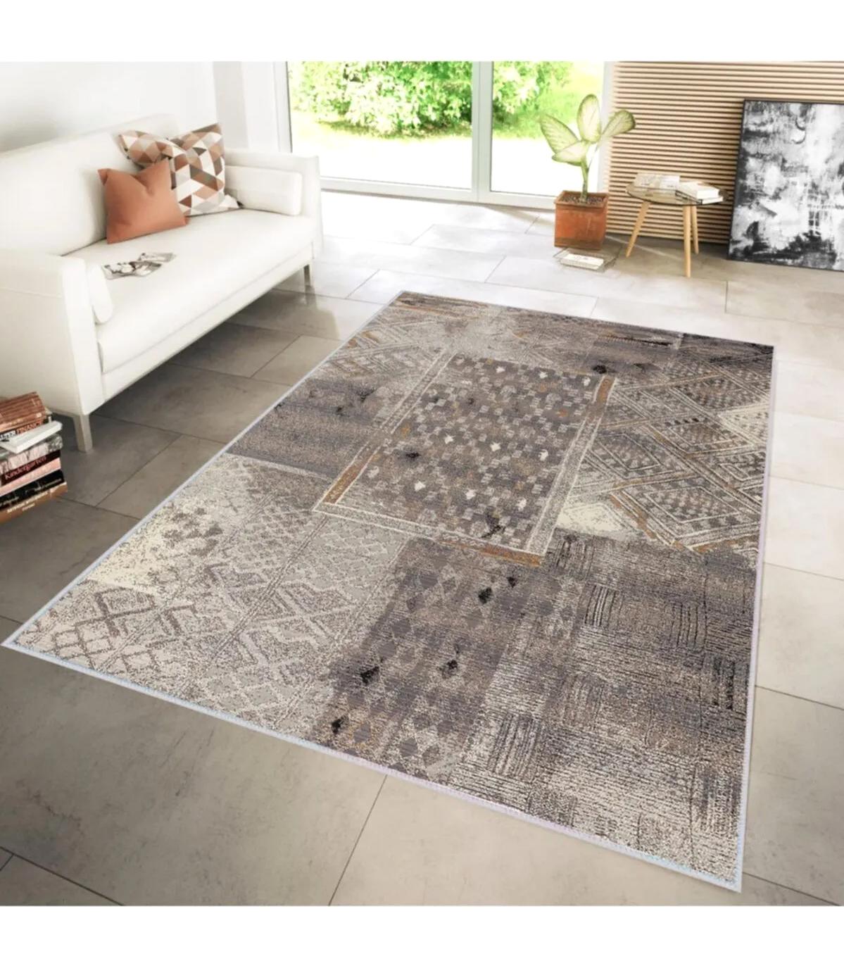 Rovigo Home RVG1106 Çok Renkli 8 mm Polyester Antibakteriyel-Leke Tutmaz-Toz Tutmaz Yıkanabilir İnce Kaymaz Dot Taban Dikdörtgen Makine Dokuma Salon Halısı 120x180 cm