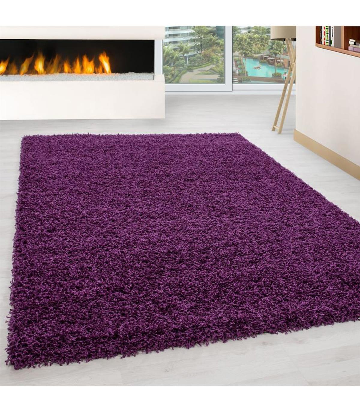 Carpettex Lila 30 mm Polipropilen Antibakteriyel Yıkanabilir Kalın Kaymaz Lateks Taban Dikdörtgen Makine Dokuma Salon Halısı 120x180 cm