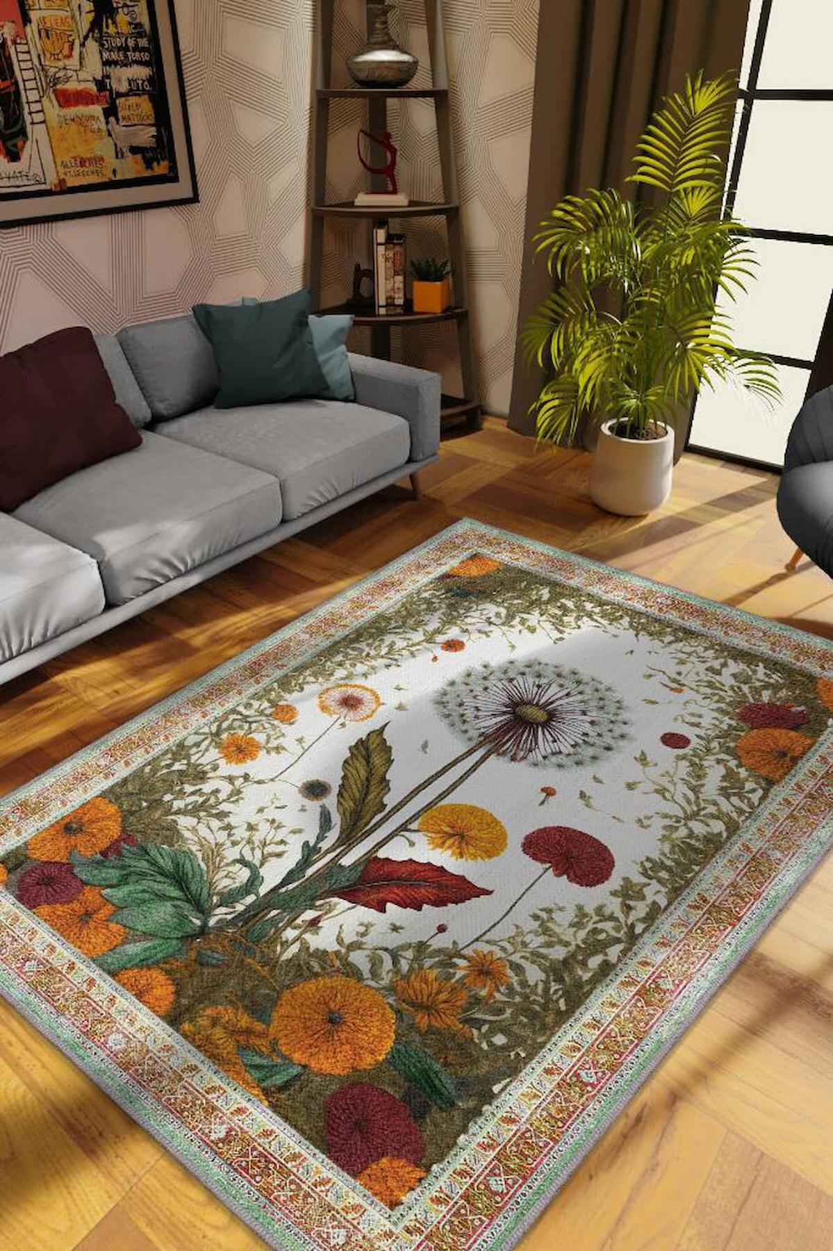 Homshtag Karahindiba Krem 4 mm Pamuk Antistatik Yıkanabilir İnce Kaymaz Dikdörtgen Makine Dokuma Salon Halısı 195x290 cm