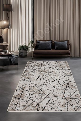 Dijidekor Krem 20 mm Peluş Yıkanabilir Kaymaz Taban Dikdörtgen Makine Dokuma Salon Halısı 160x230 cm